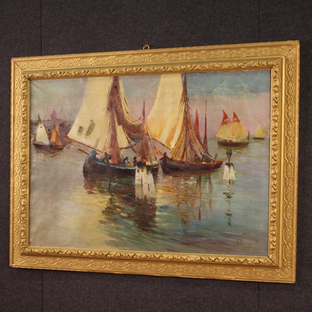 20th Century Signed and Dated Italian Seascape Signed Painting, 1926  For Sale 1