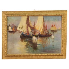 20th Century Signed and Dated Italian Seascape Signed Painting, 1926 