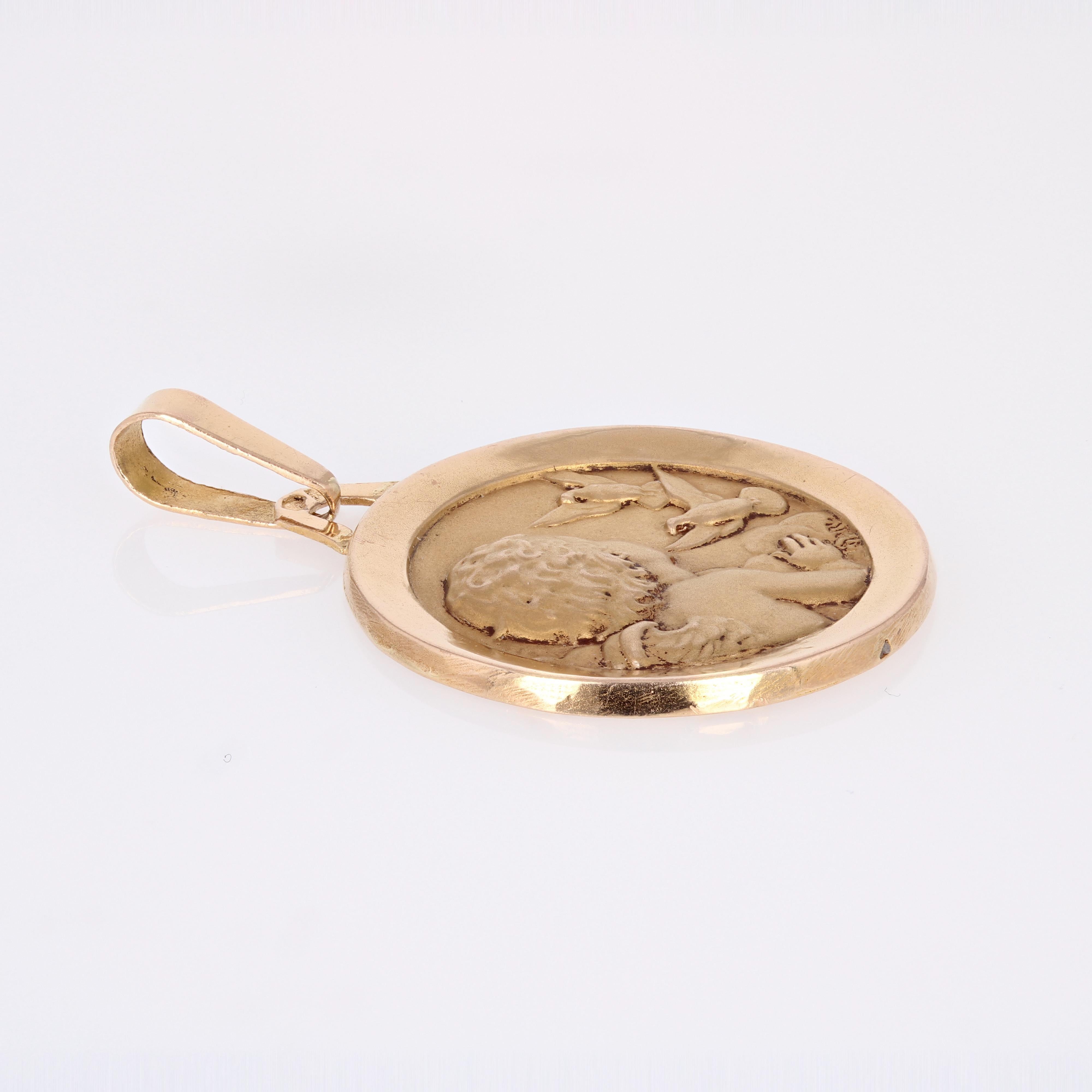 Belle Époque 20th Century Signed C.Charl 18 Karat Rose Gold Angel and Dove Medal For Sale