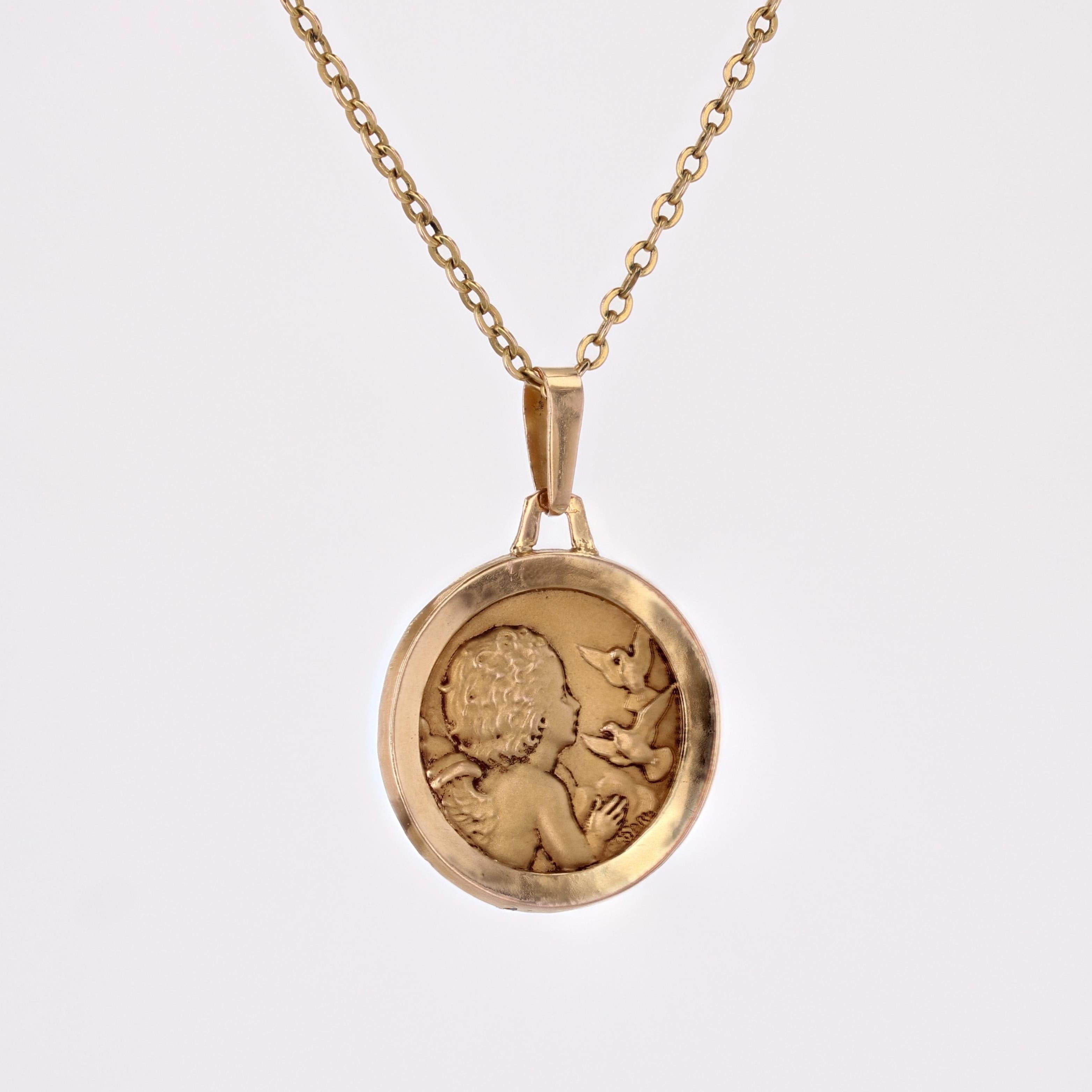 20th Century Signed C.Charl 18 Karat Rose Gold Angel and Dove Medal For Sale 1