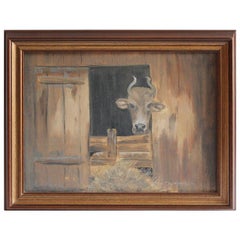 20th Century Signed Chamberlain Oil Painting of a Cow