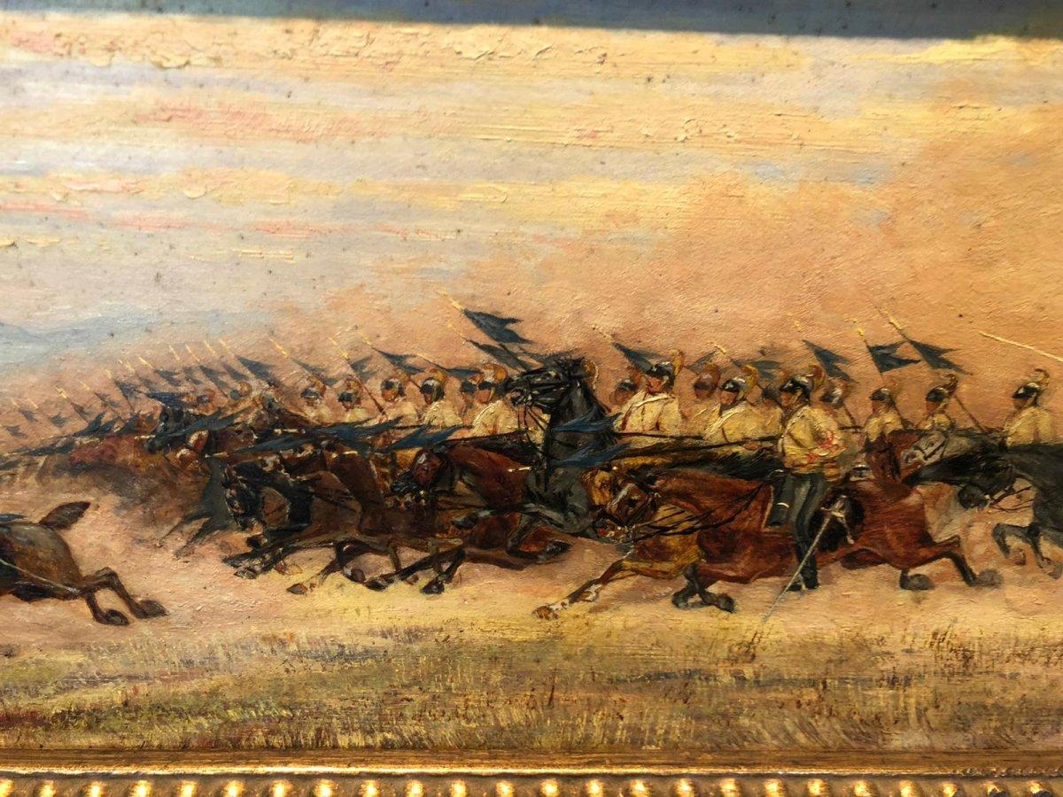 An interesting oil on panel signed painting by the italian painter Francesco Galeotti representing a scene of battle.
In good state of conservation.

The panel is signed lower right 