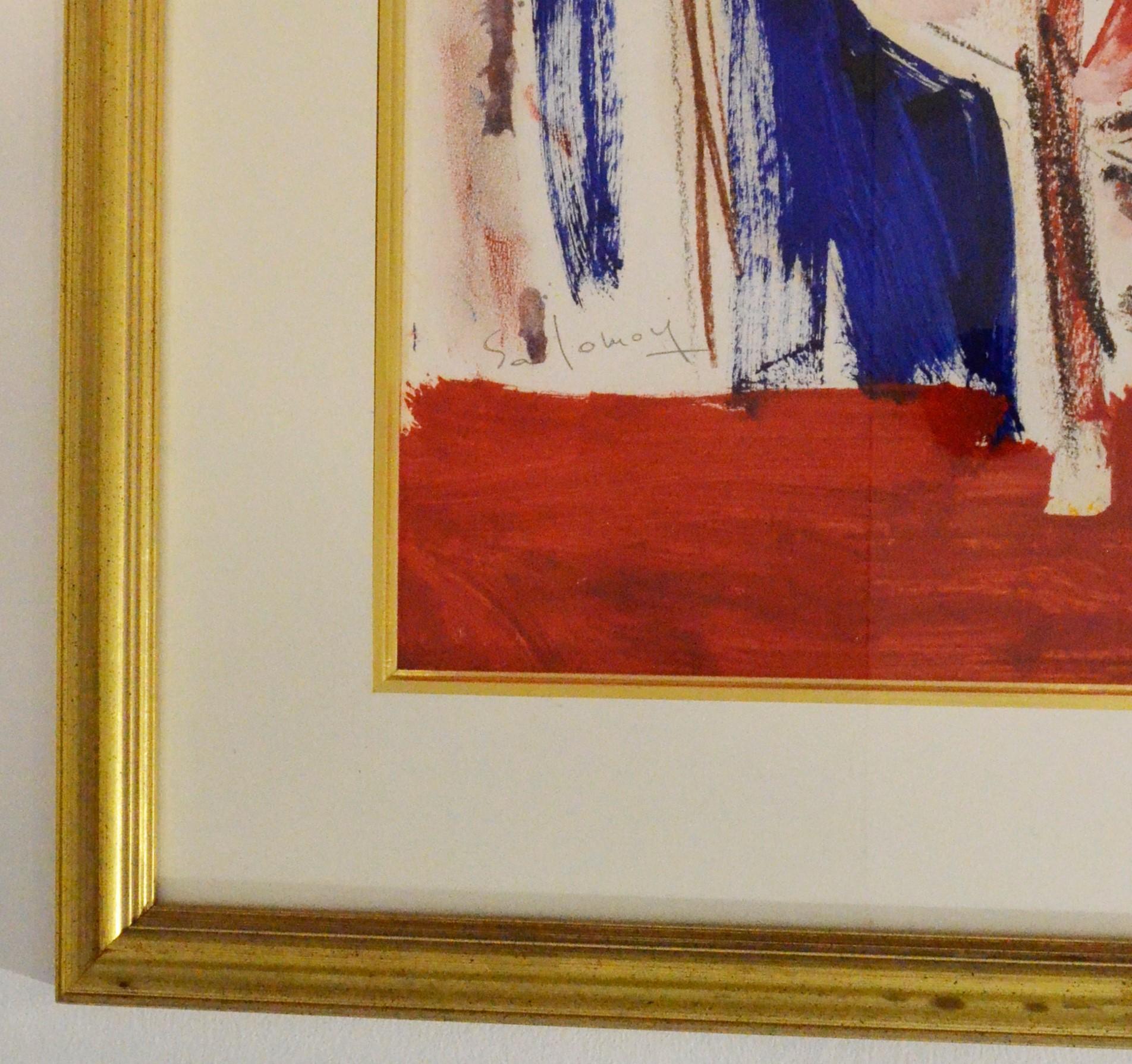 JC Salomoy Expressionist Figure at Dressing Table Painting in Red, Blue & Black For Sale 10