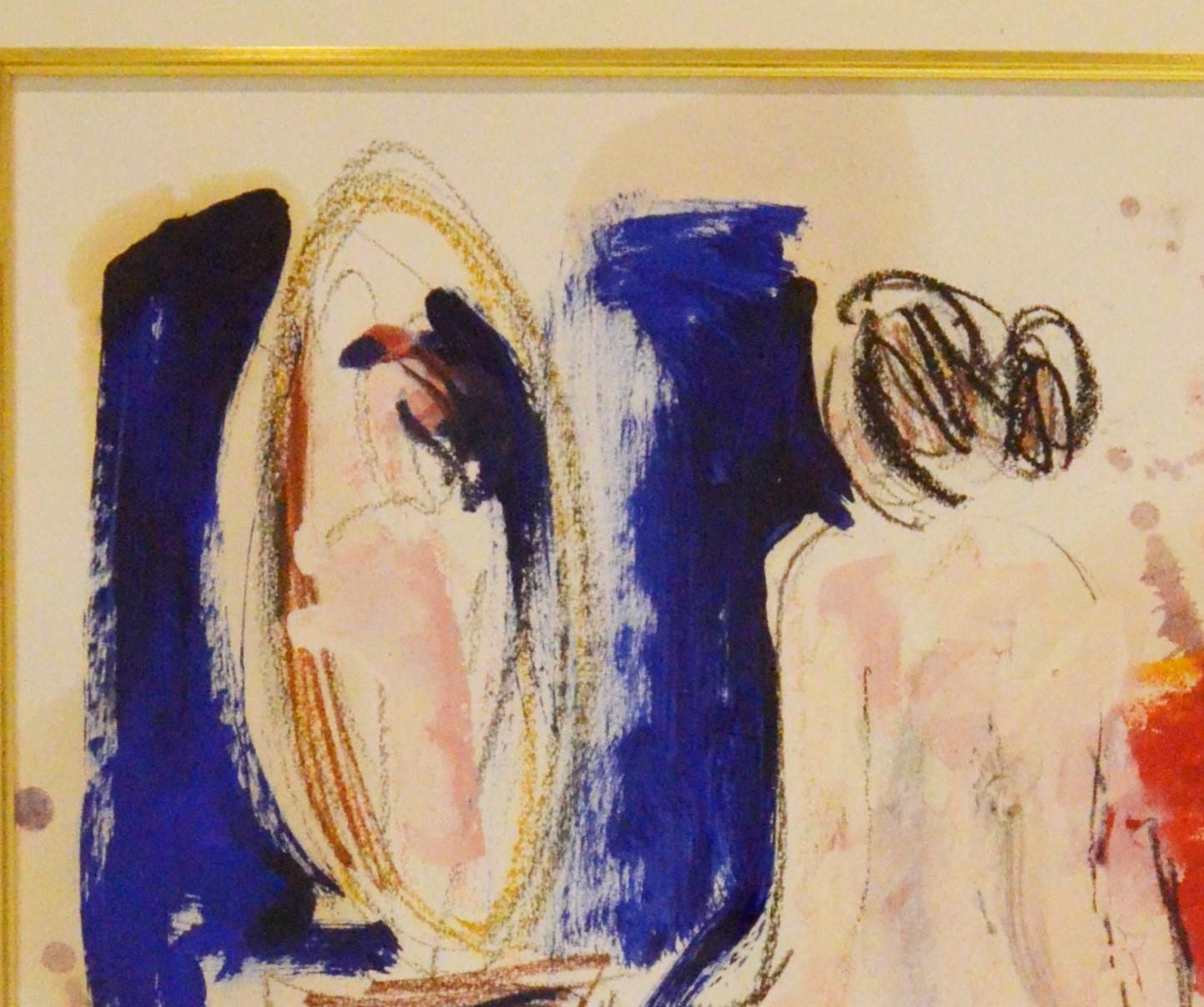 20th Century JC Salomoy Expressionist Figure at Dressing Table Painting in Red, Blue & Black For Sale