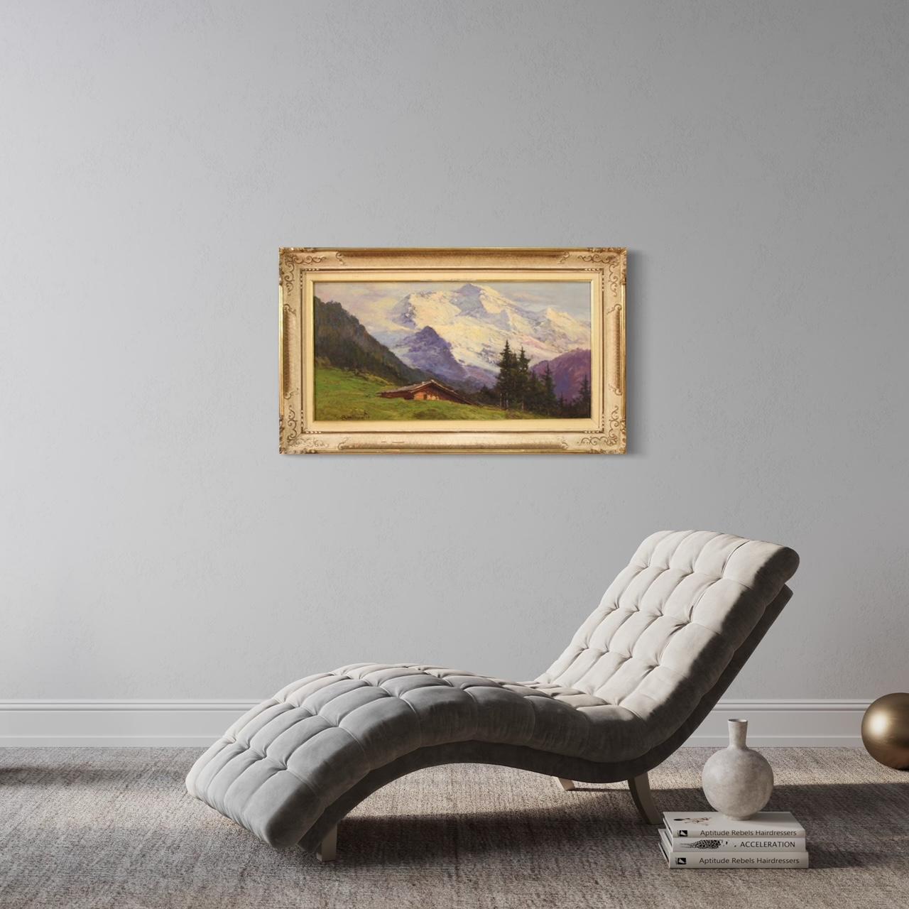 20e siècle Huile sur toile signée Peinture de paysage italien Vue sur la montagne, 1930 en vente 3