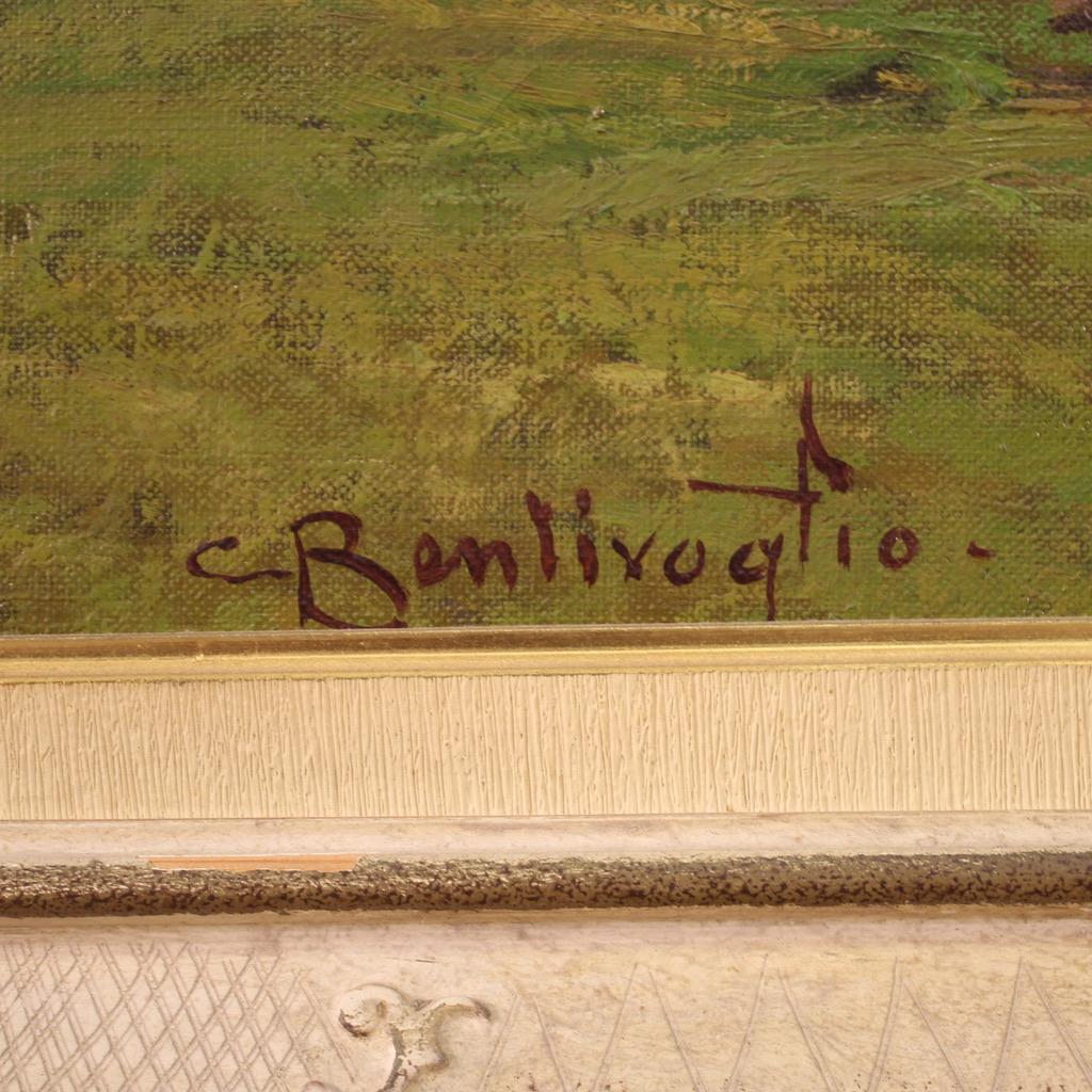 Italian 20e siècle Huile sur toile signée Peinture de paysage italien Vue sur la montagne, 1930 en vente