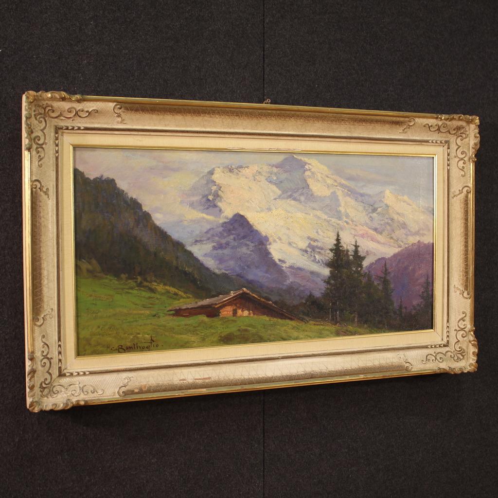 20e siècle Huile sur toile signée Peinture de paysage italien Vue sur la montagne, 1930 en vente 2