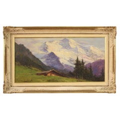 Used 20th Century Signed Oil on Canvas Italian Landscape Painting Mountain View, 1930