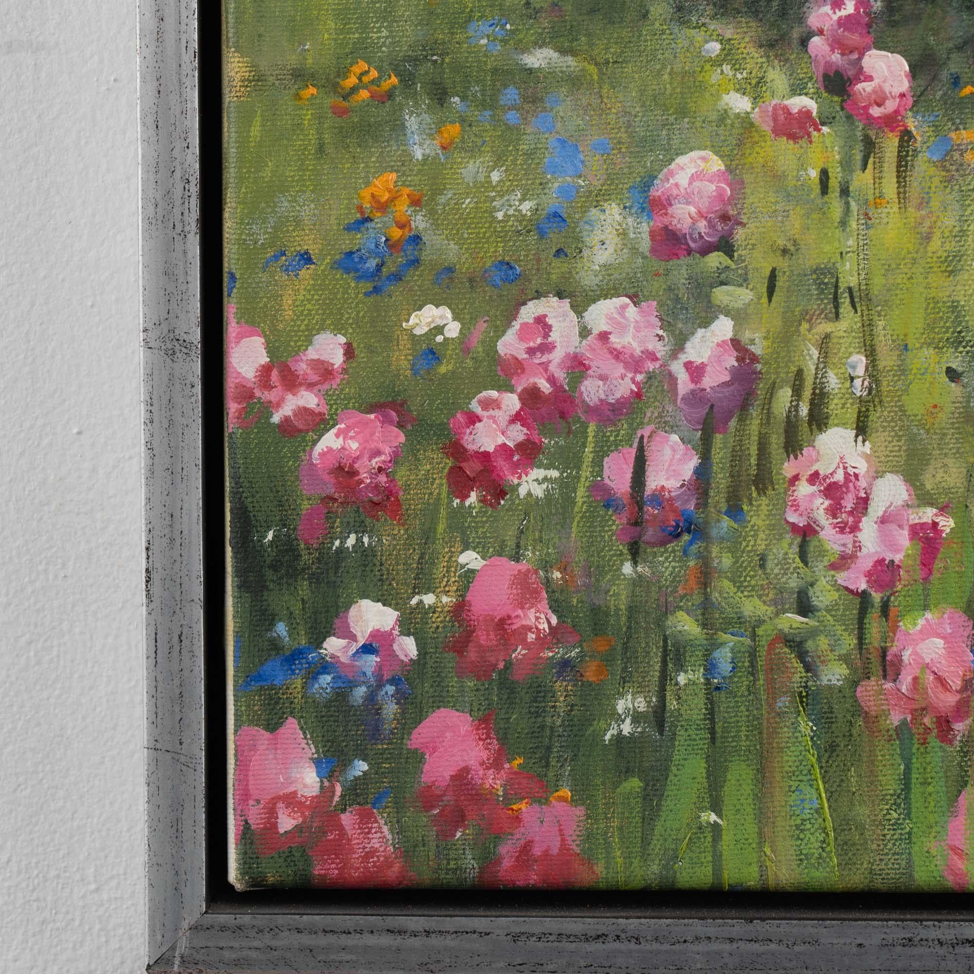 Siglo XX Pintura al óleo sobre lienzo firmada de Mujer joven en un jardín de flores en venta 4