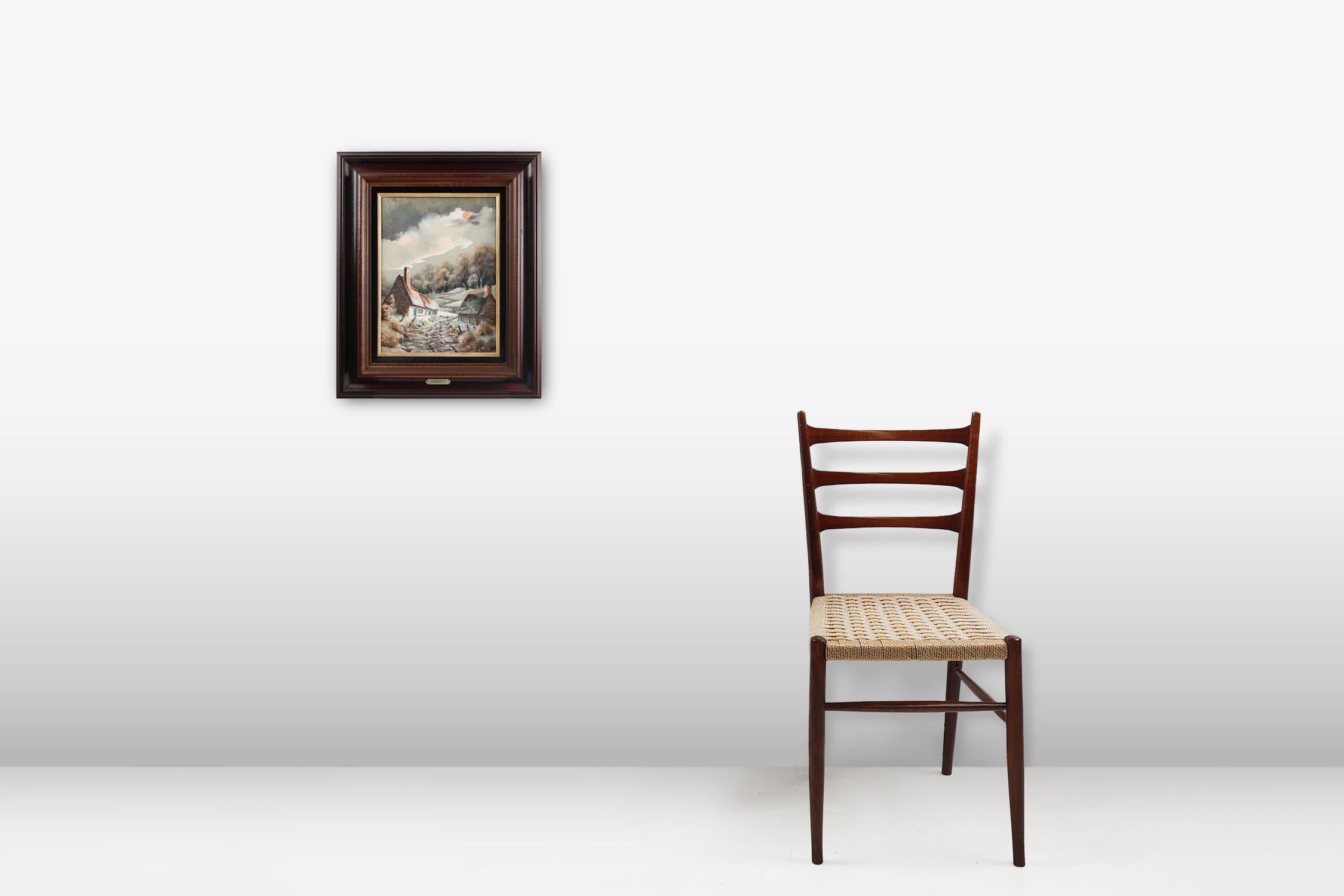 Belgium / 1950 / painting with frame / R. Remmerie / wood, canvas / Rococo / Baroque / Mid-century

Charming and beautiful framed painting of the Belgian artist R. Remmerie of a landscape with old houses with snow and hills. Signed in the right