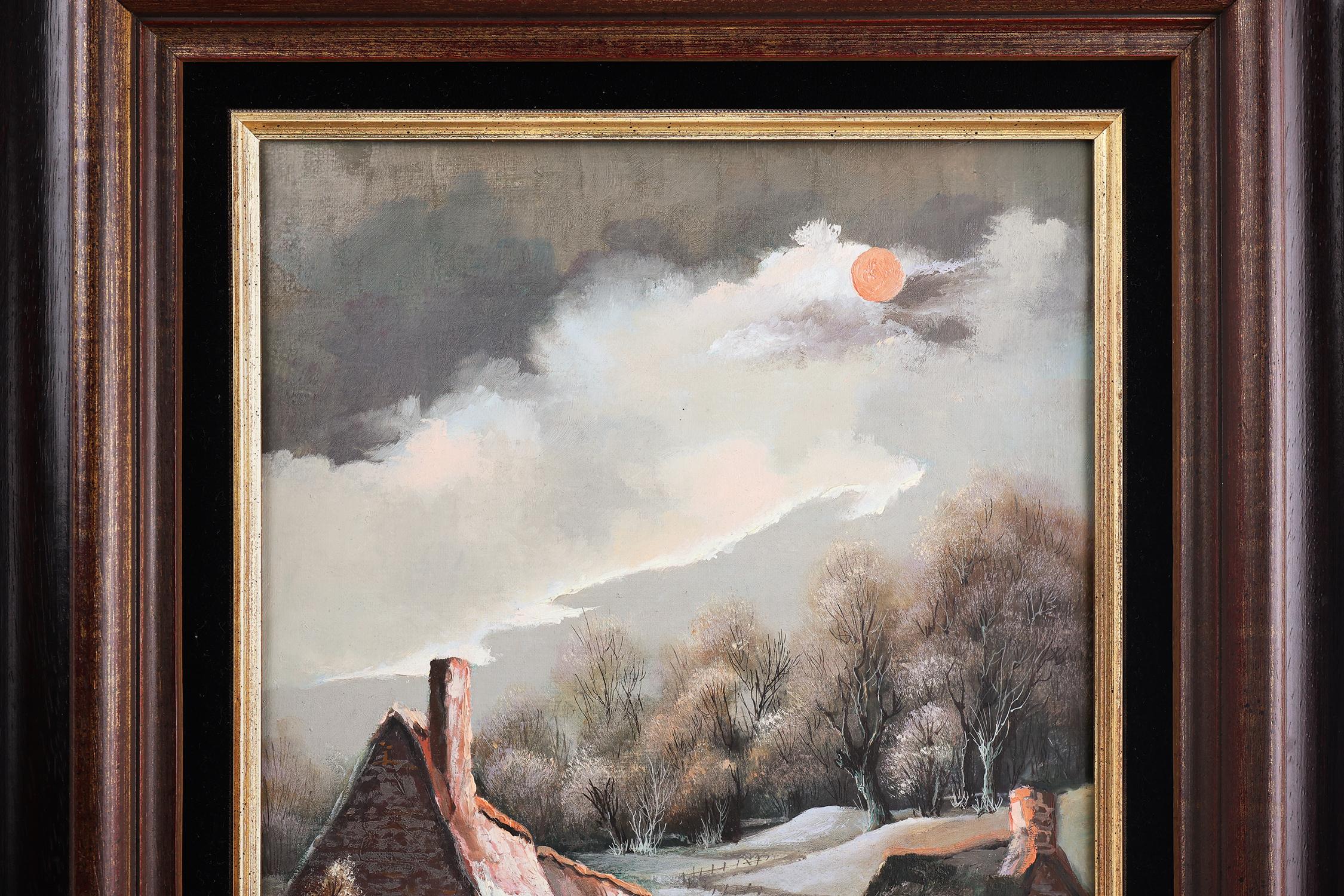 20th Century signed painting of a landscape with old houses In Good Condition For Sale In Meulebeke, BE