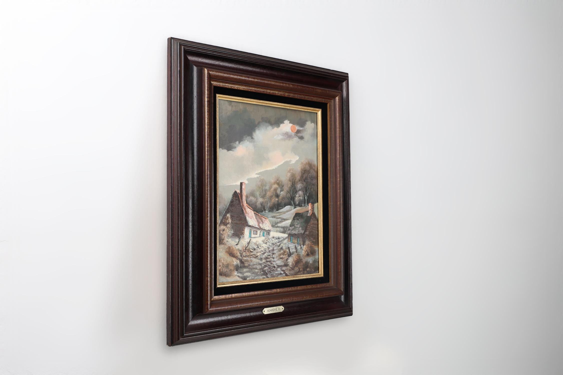Mid-20th Century 20th Century signed painting of a landscape with old houses For Sale
