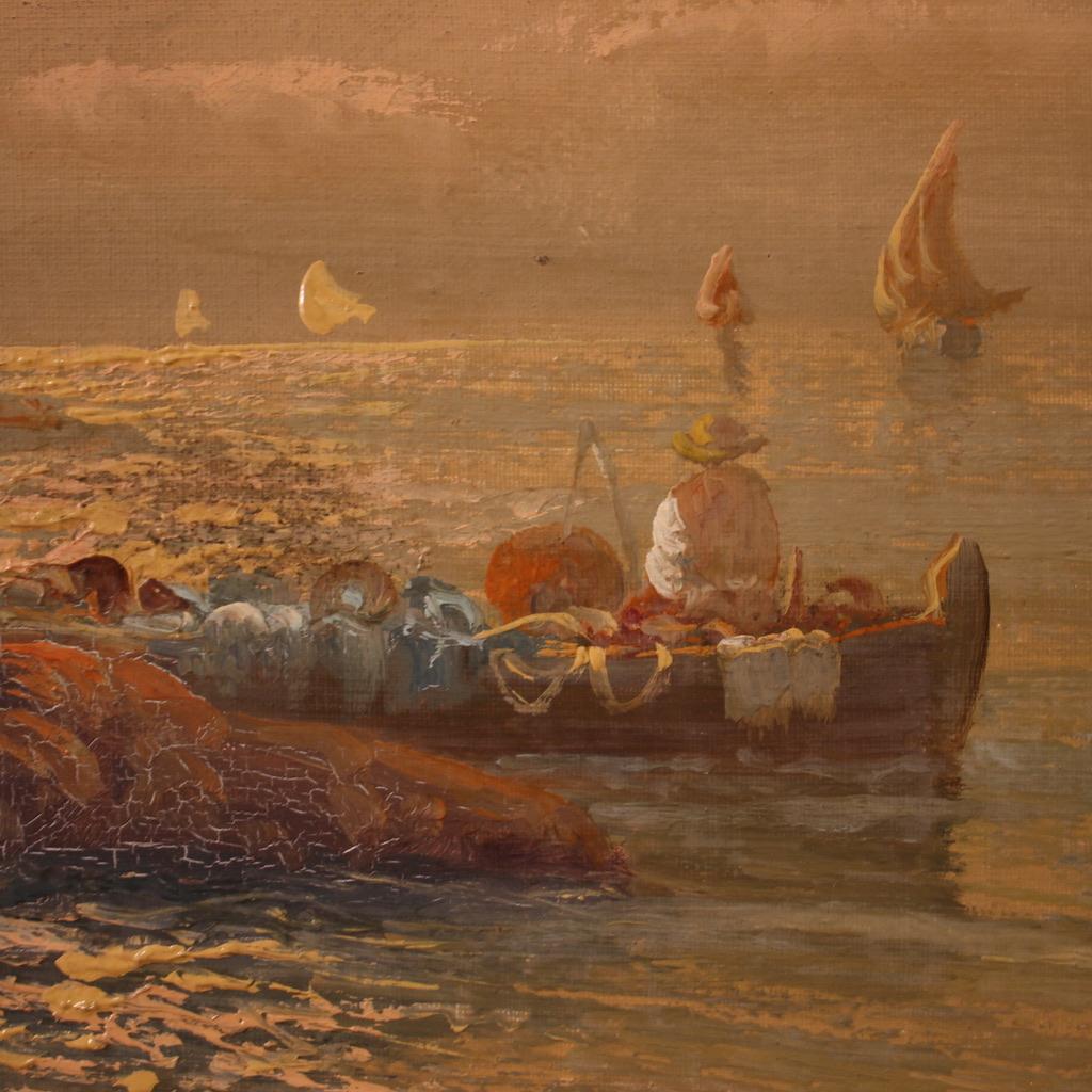 20ème siècle Huile sur Cavas signée Remo Testa Peinture italienne de paysage marin, 1950 en vente 2