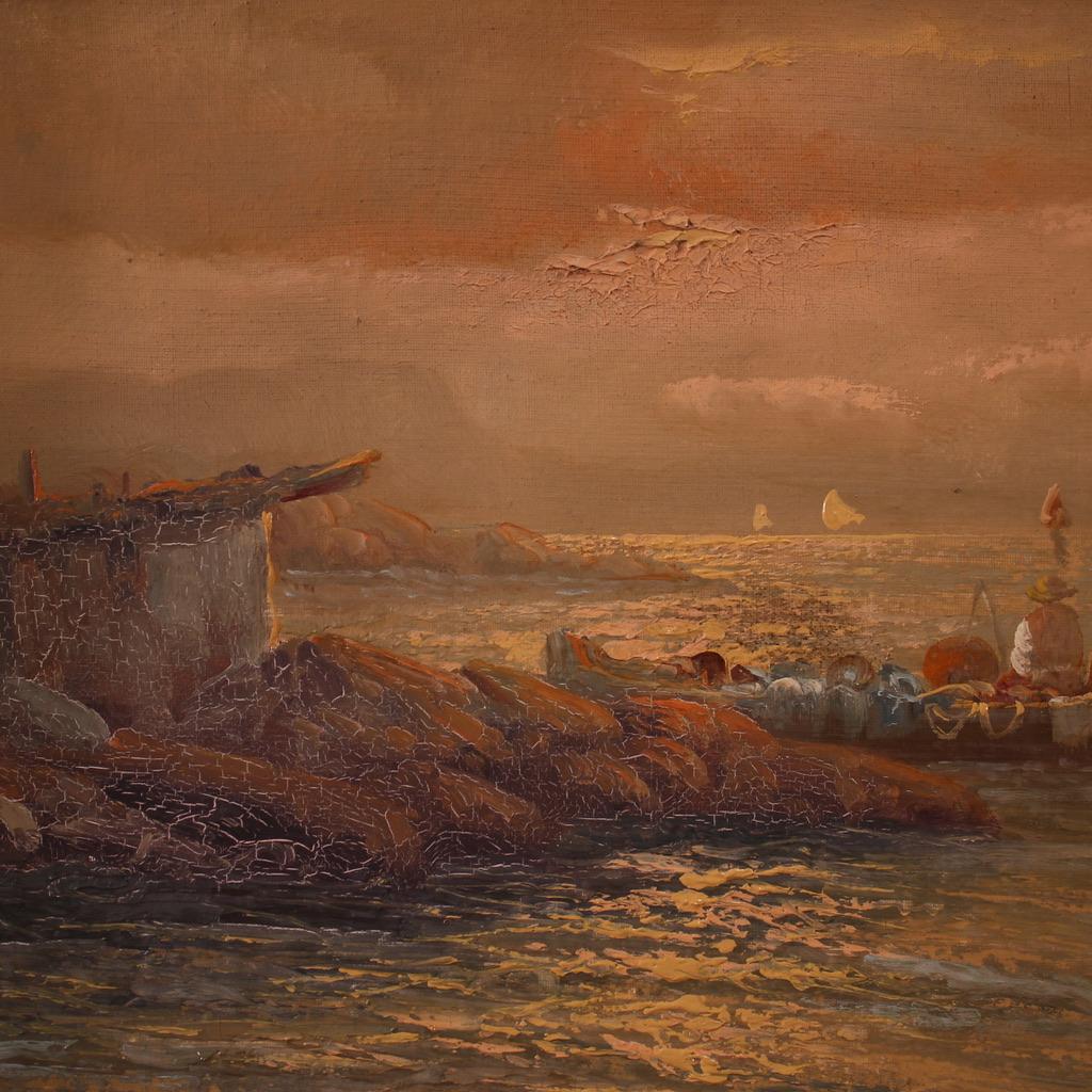 siglo XX Firmado Remo Testa Óleo sobre Cavas Paisaje marino Pintura Italiana, 1950 4