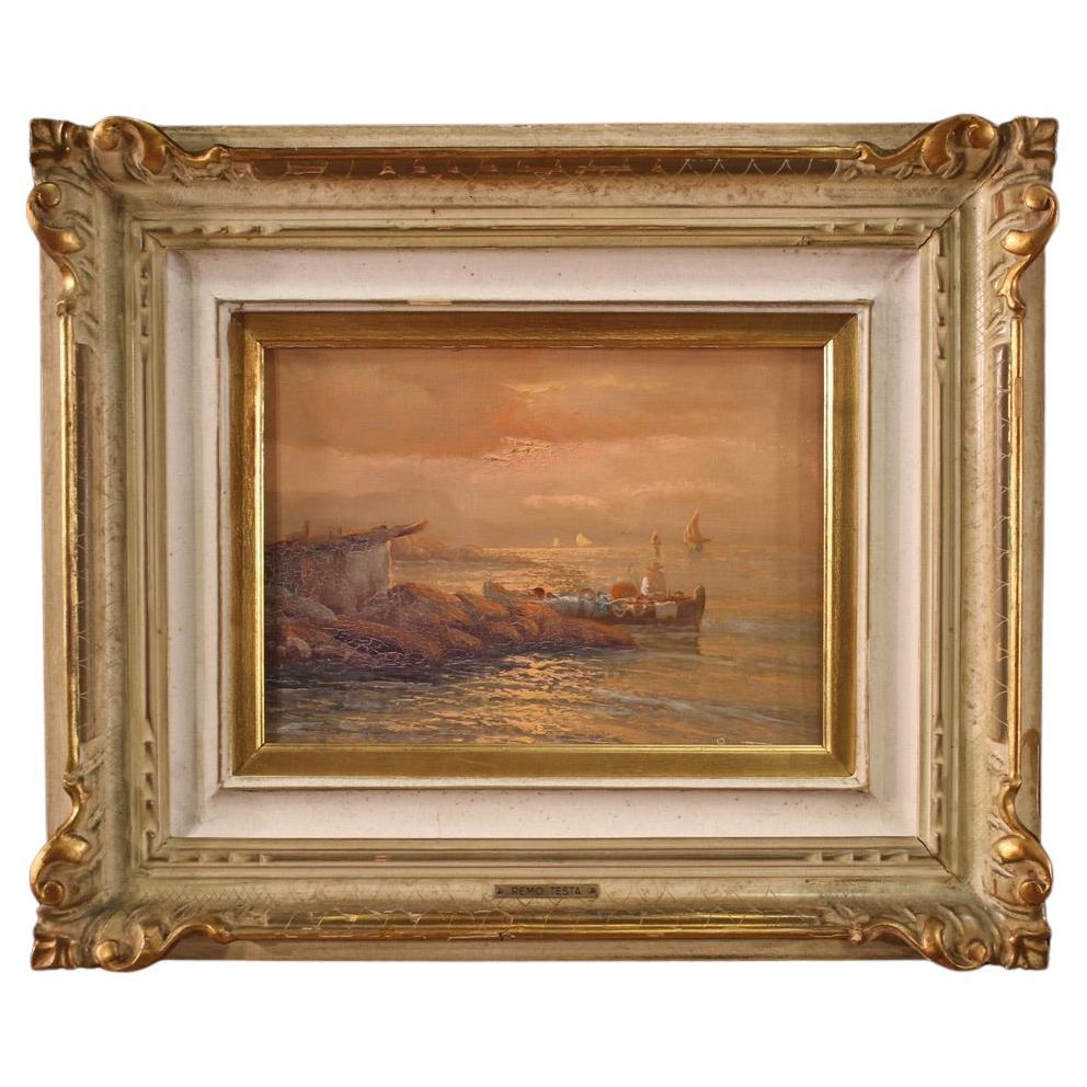 20ème siècle Huile sur Cavas signée Remo Testa Peinture italienne de paysage marin, 1950 en vente