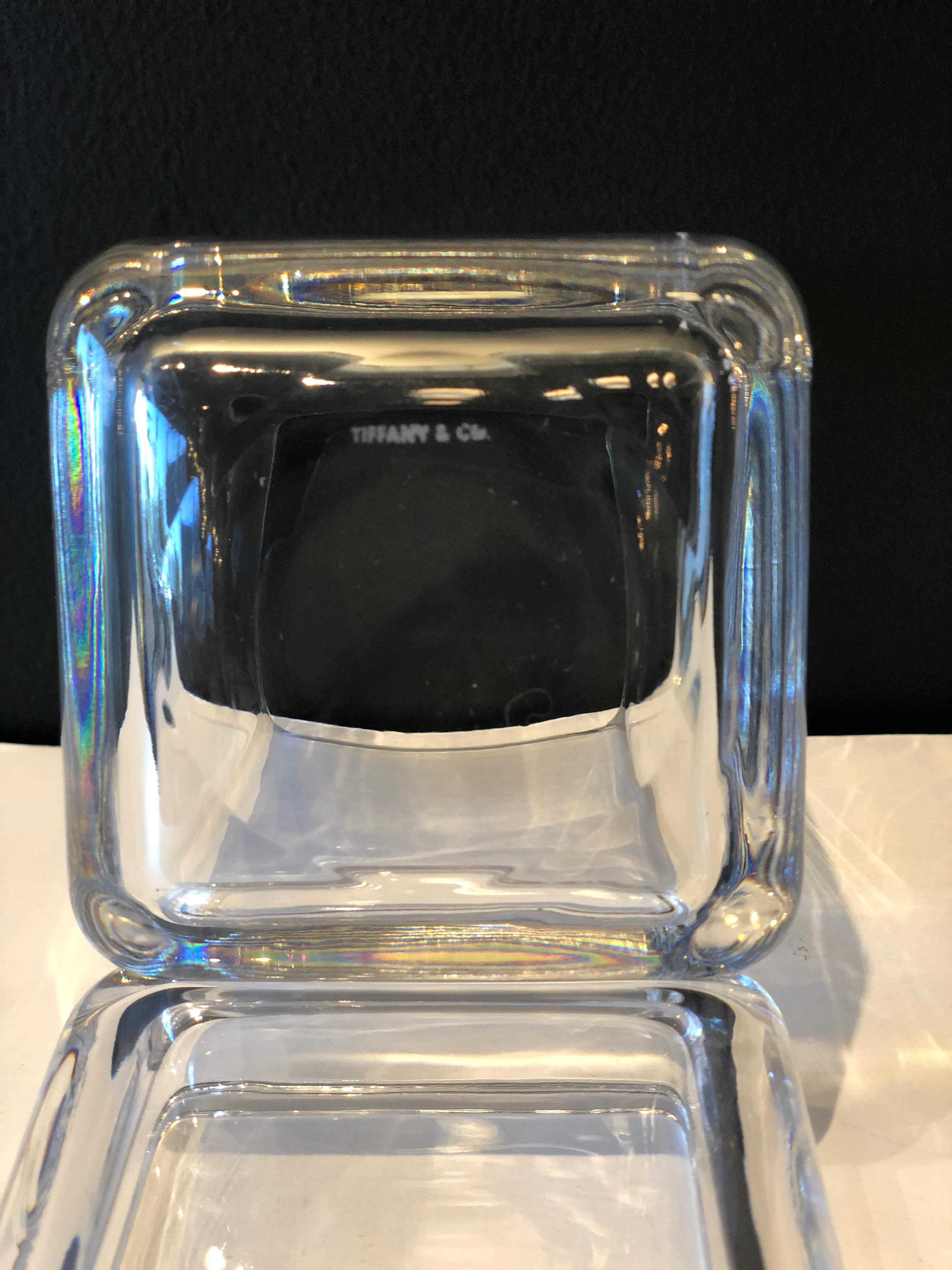 Tiffany & Co. Clear Elongated Geometric Rectangular Glass Container/Jar with Lid For Sale 6