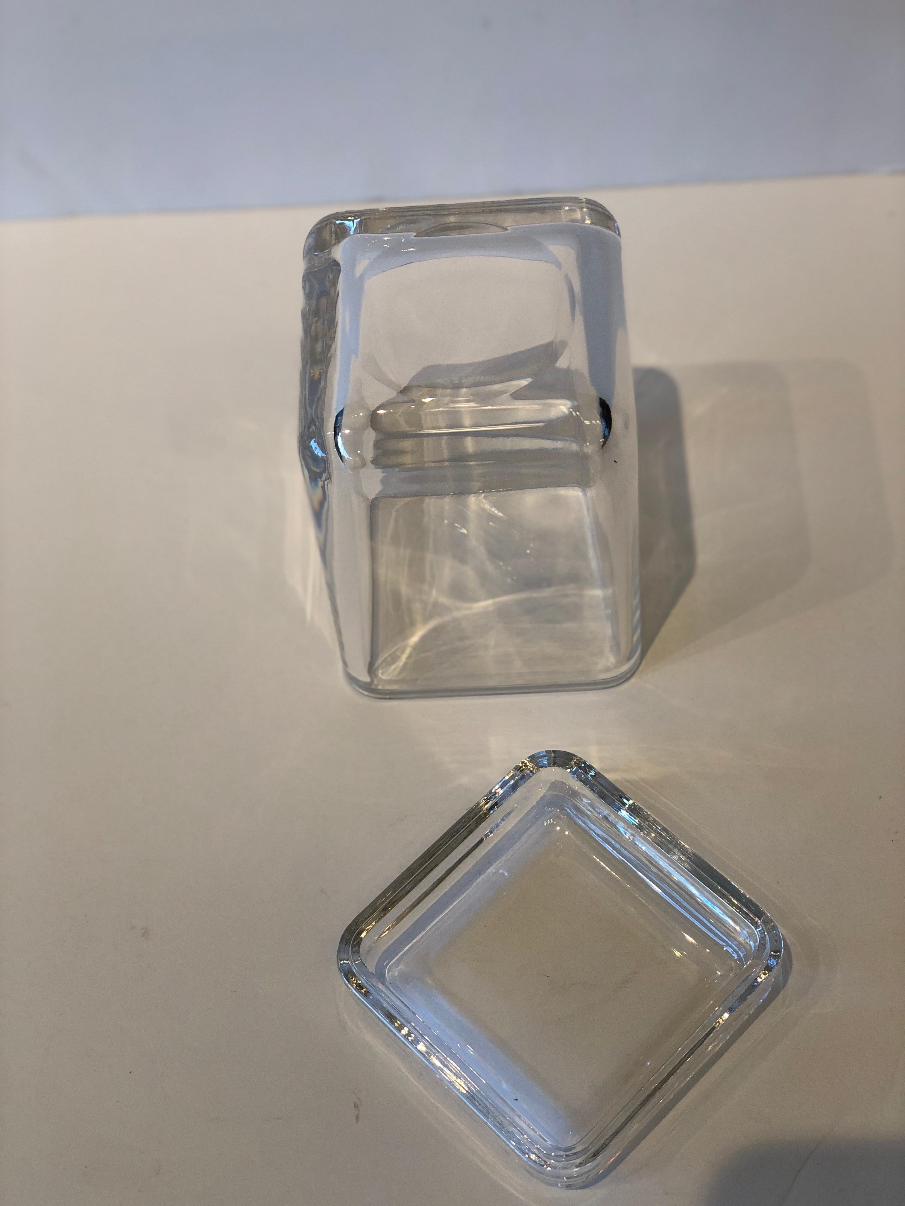 American Tiffany & Co. Clear Elongated Geometric Rectangular Glass Container/Jar with Lid For Sale