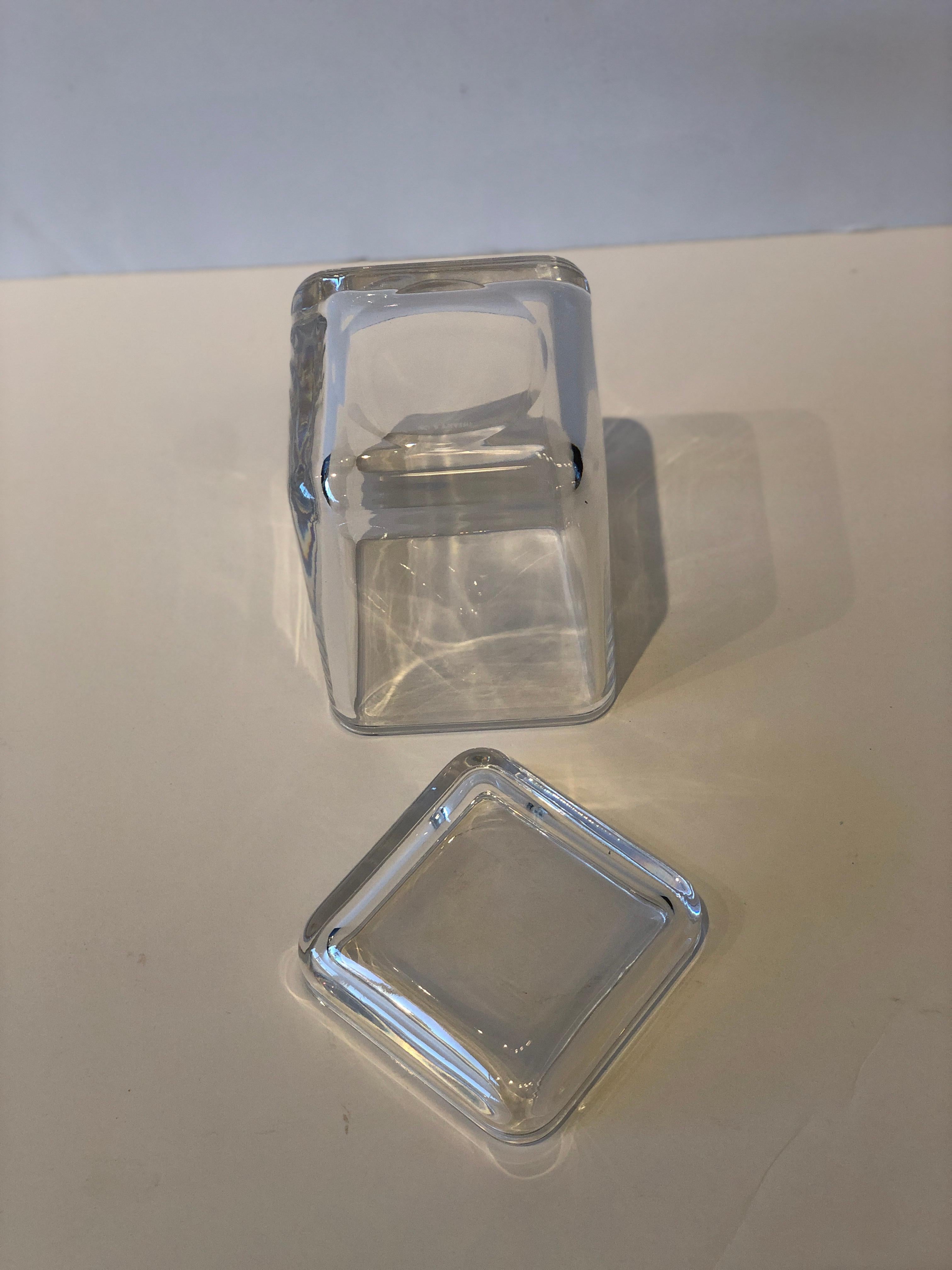 Tiffany & Co. Clear Elongated Geometric Rectangular Glass Container/Jar with Lid In Good Condition For Sale In Houston, TX