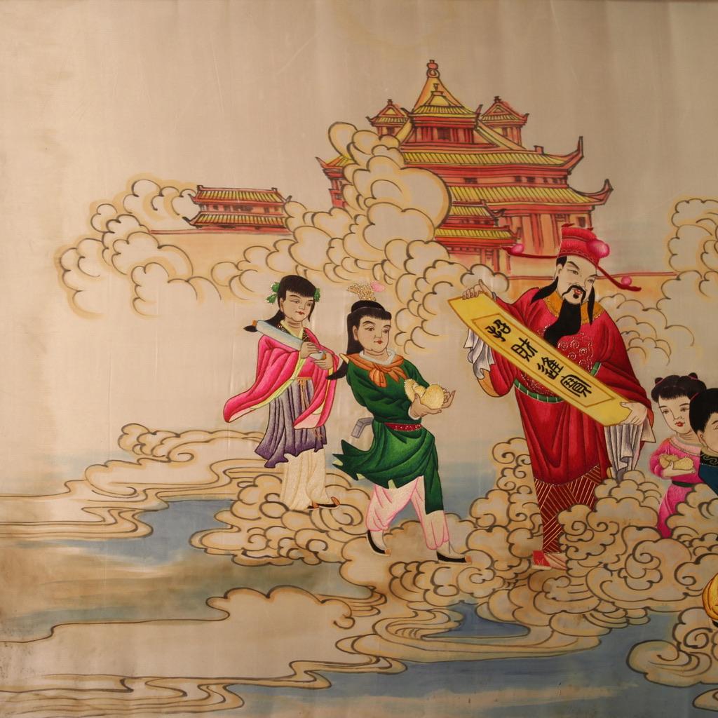 Tableau de paysage chinois ancien en soie et édition du 20e siècle, 1980 en vente 6