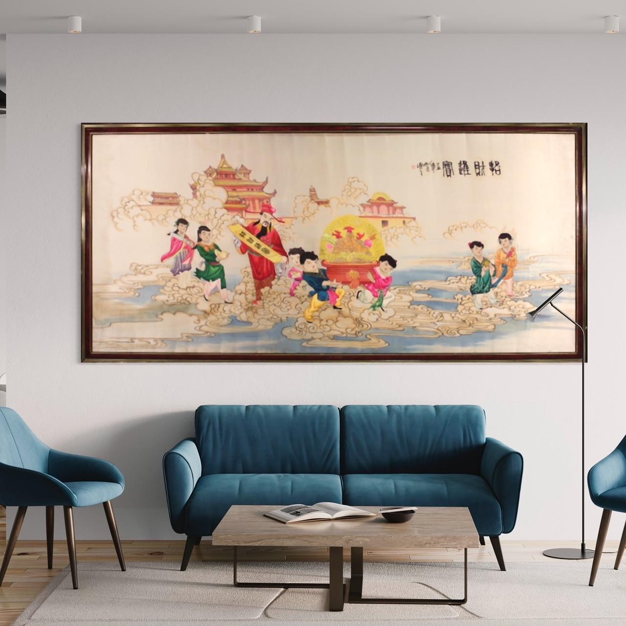 Tableau de paysage chinois ancien en soie et édition du 20e siècle, 1980 en vente 7