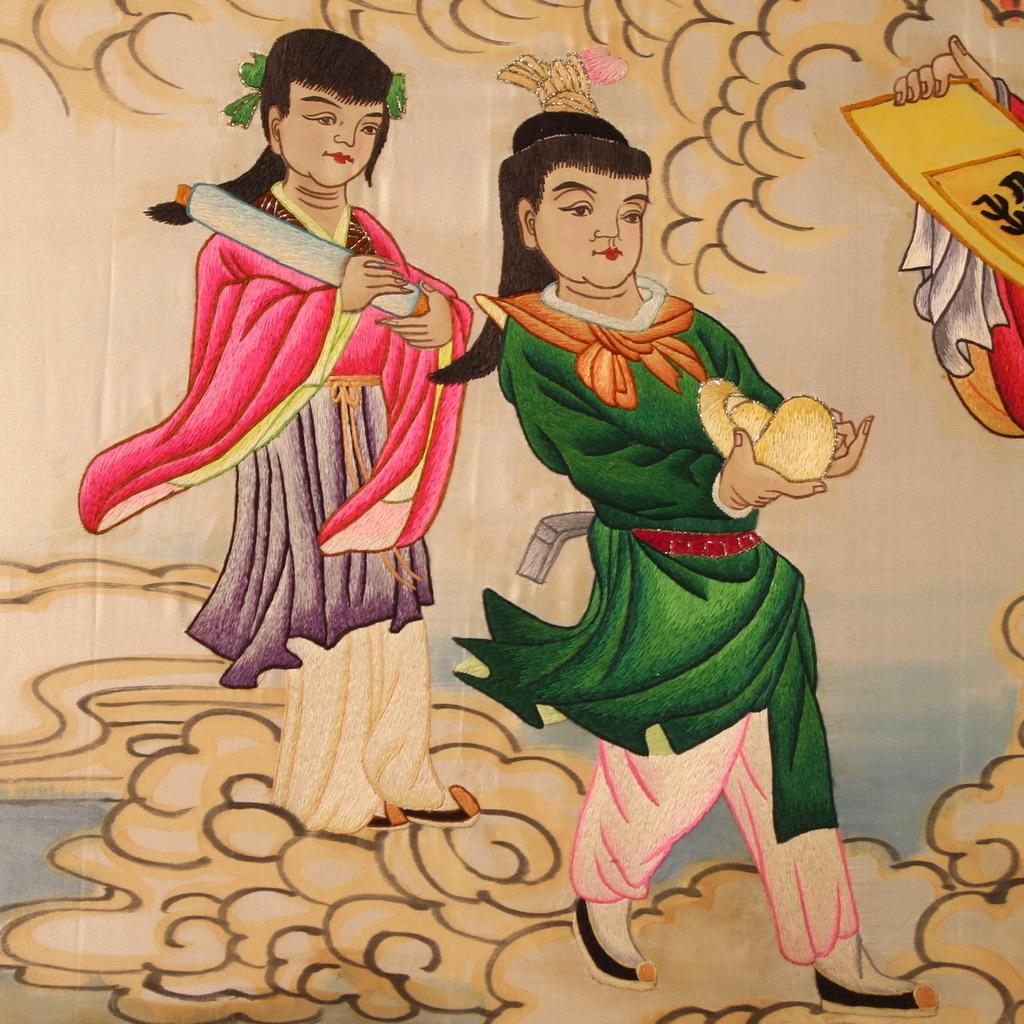 Chinois Tableau de paysage chinois ancien en soie et édition du 20e siècle, 1980 en vente