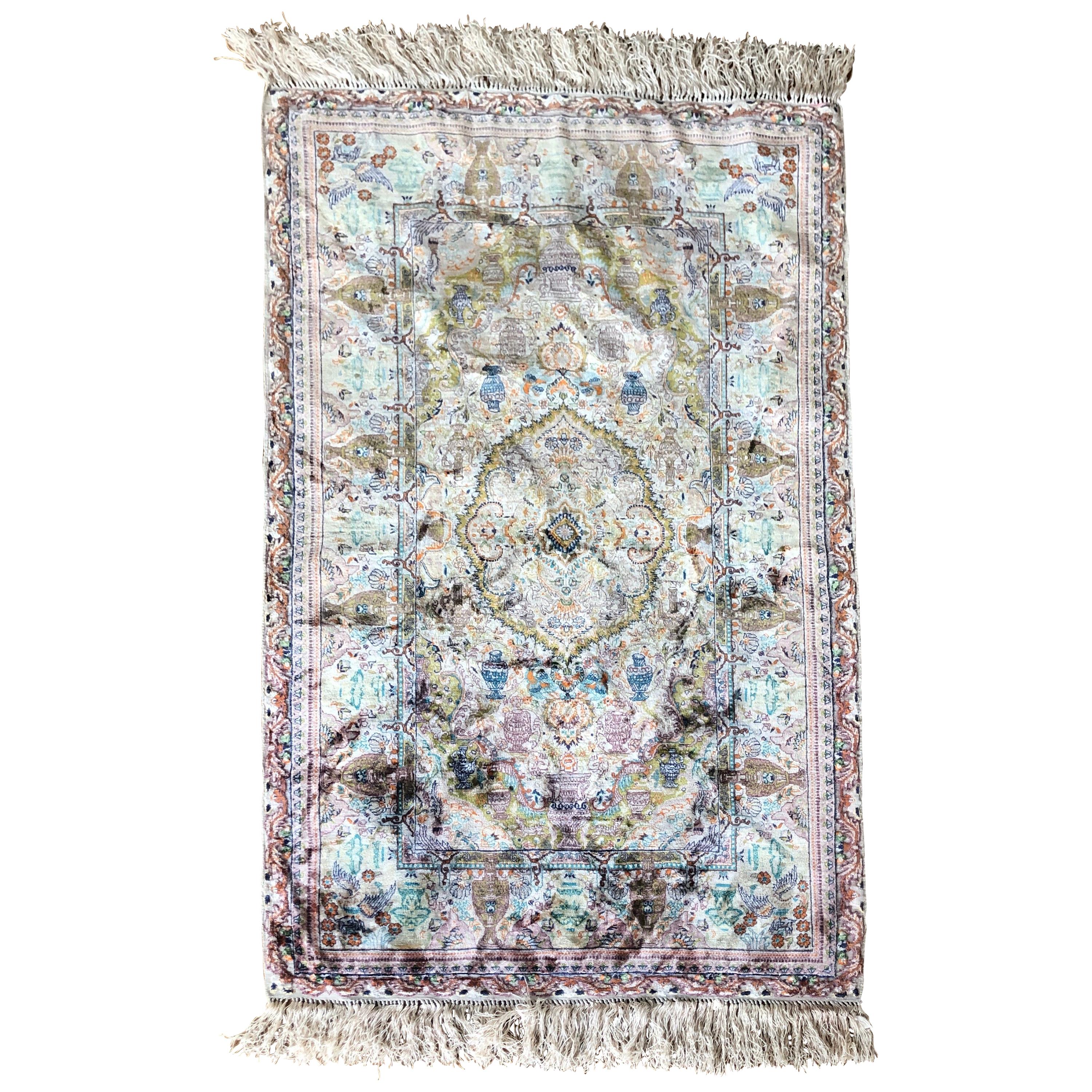 20th Century Silk Handmade Carpet in Light Colors
