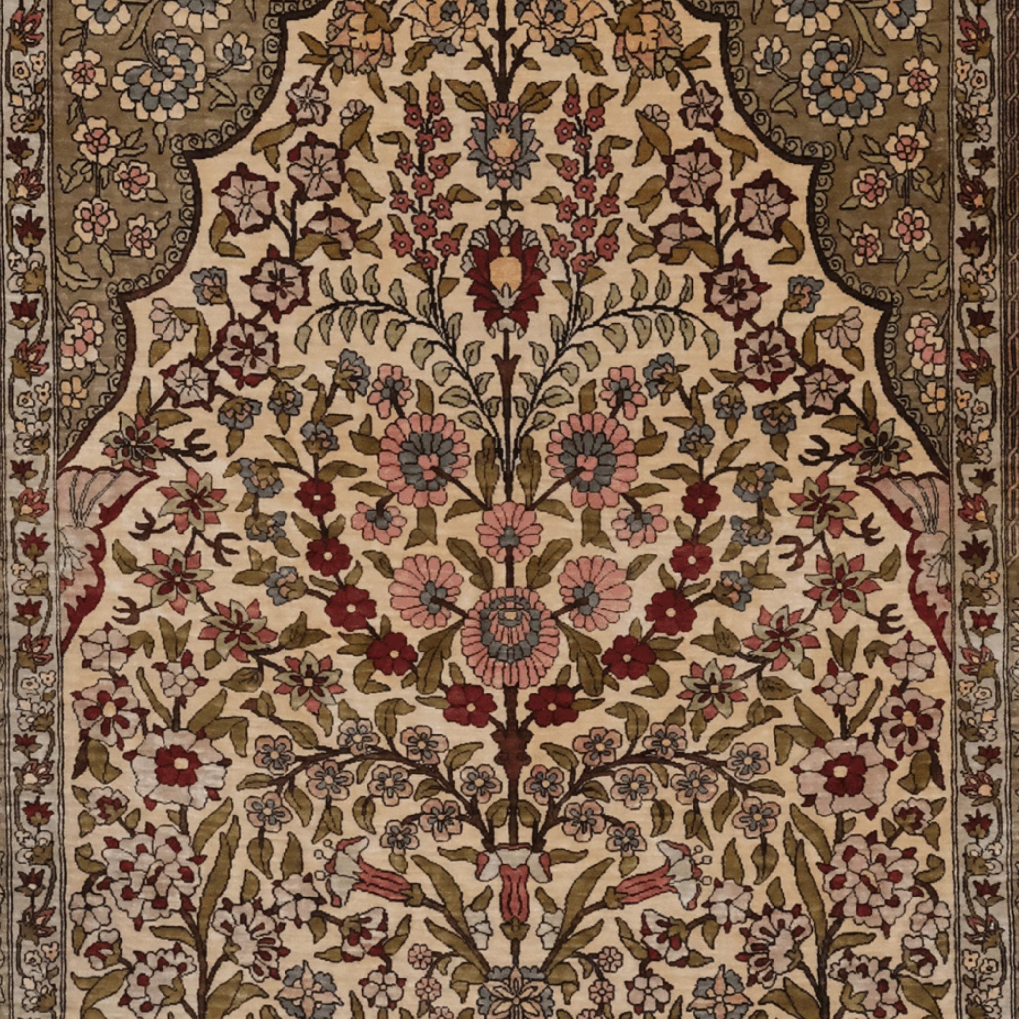 Alfombra de oración Hereke de seda del siglo XX Turco en venta