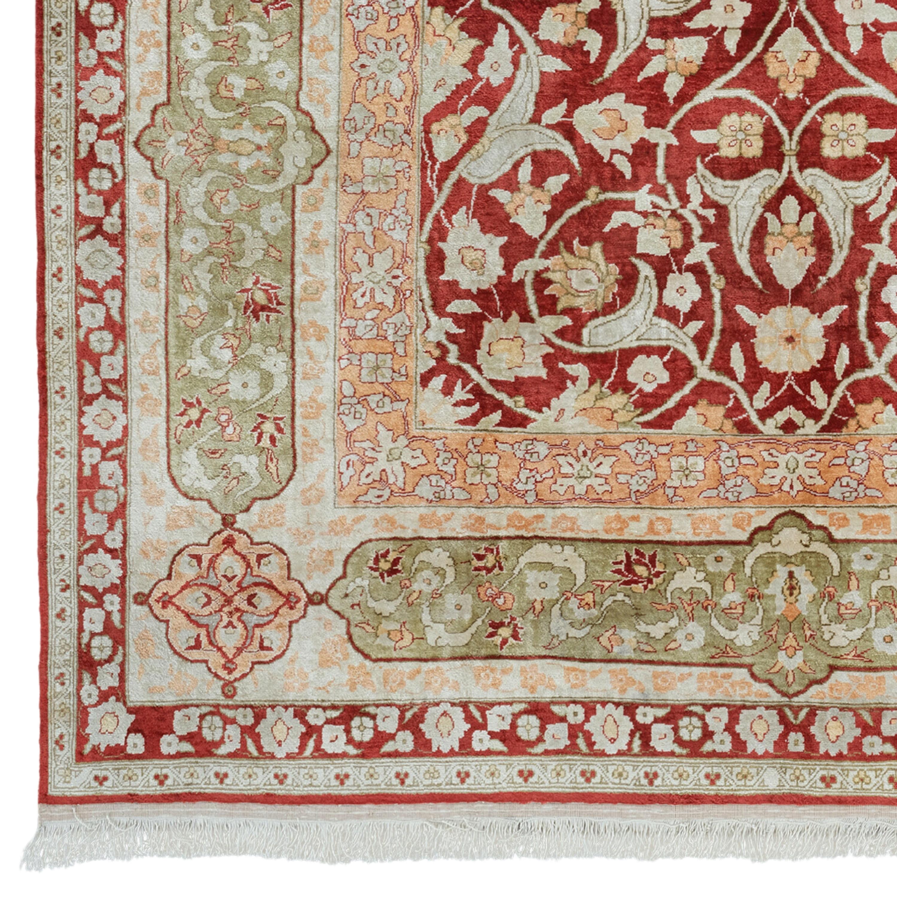 20th Century Silk Hereke Rug - Vintage Turkish Silk Rug, Hereke Silk Rug

This 20th century antique silk Hereke carpet is an eye-catching work of art with its rich design and patterns. Featuring a central medallion and decorative edge trim, this rug