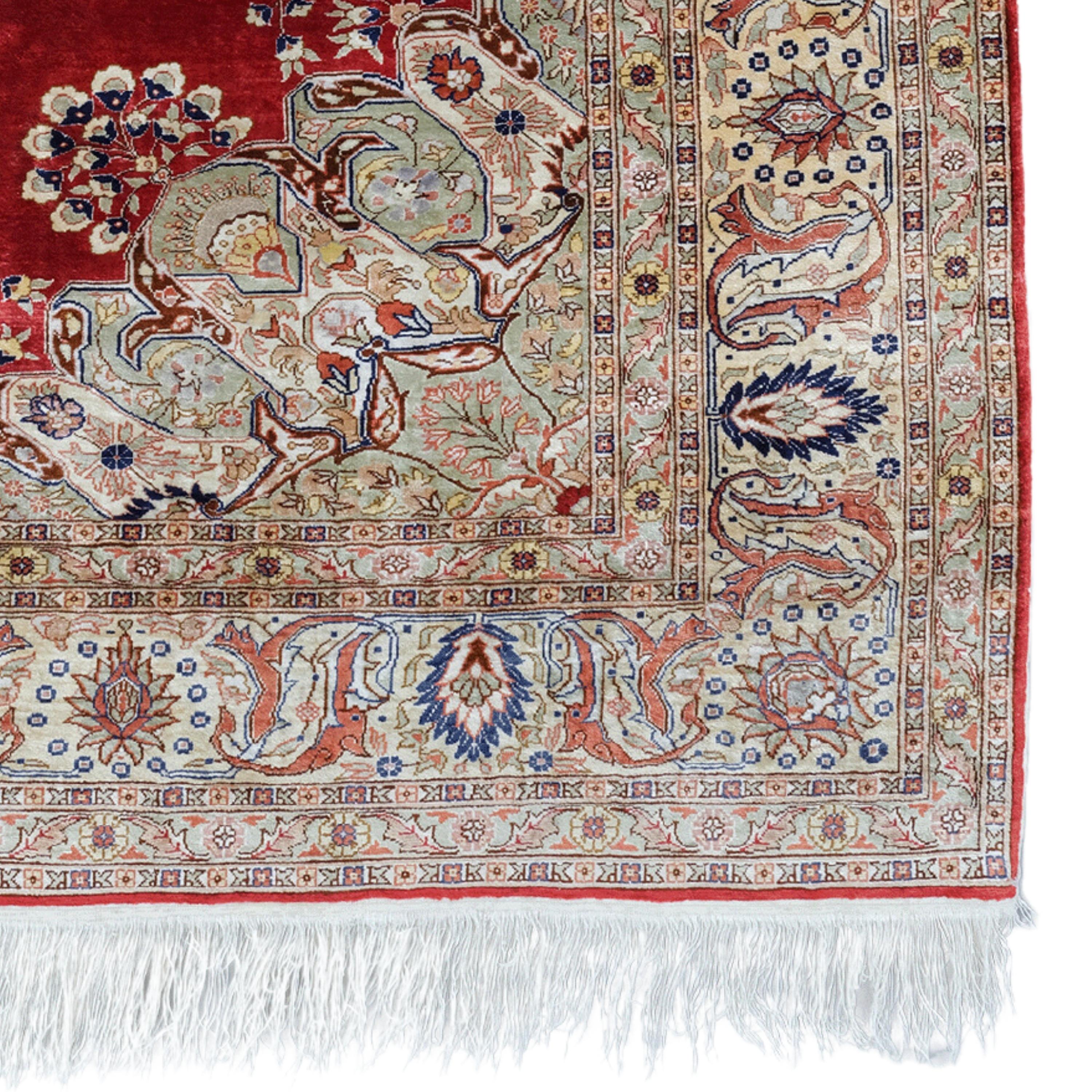Seidenteppich Kayseri Hereke aus dem 20. Jahrhundert – Vintage-Teppich, Seidenteppich, türkischer Teppich im Angebot 1