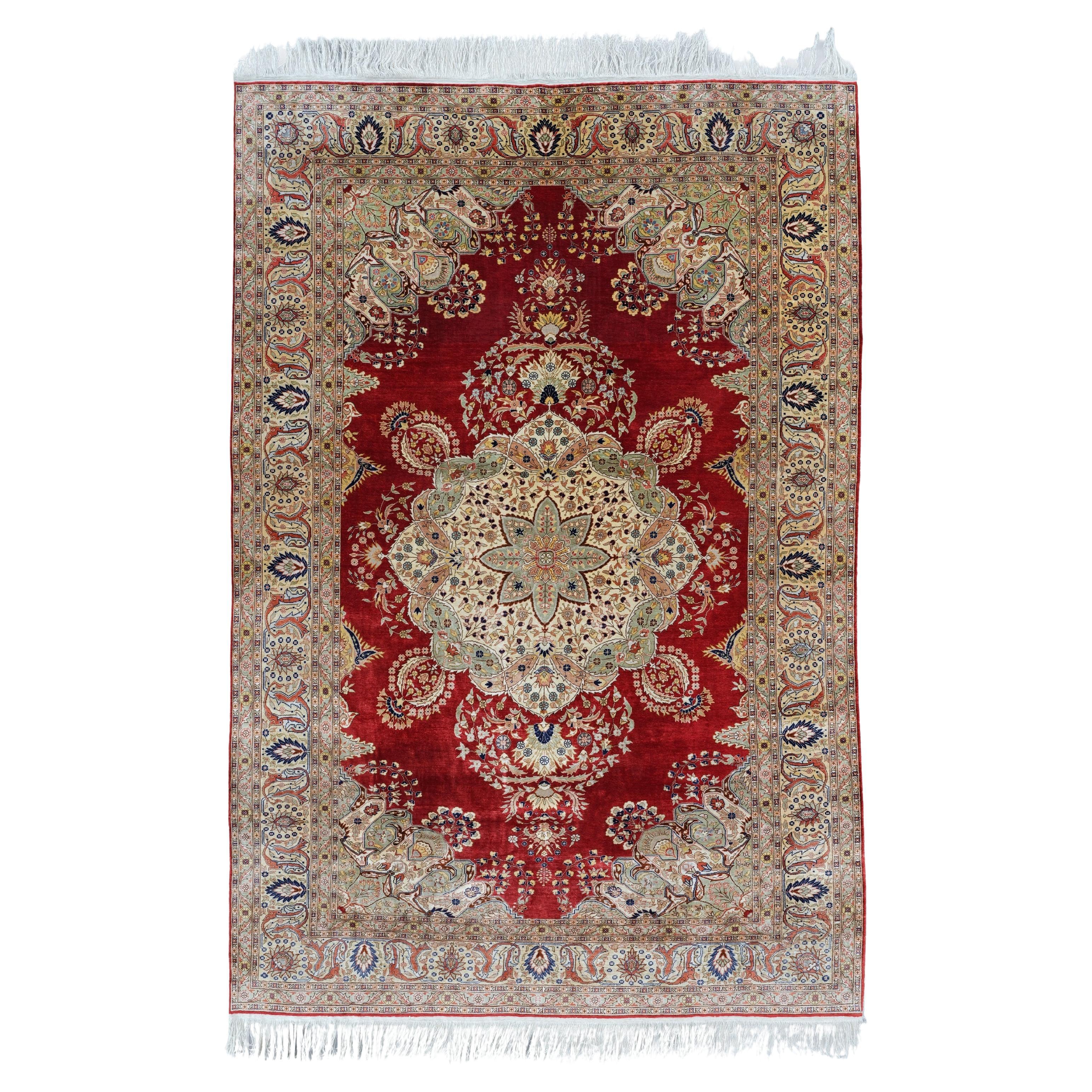 Seidenteppich Kayseri Hereke aus dem 20. Jahrhundert – Vintage-Teppich, Seidenteppich, türkischer Teppich im Angebot