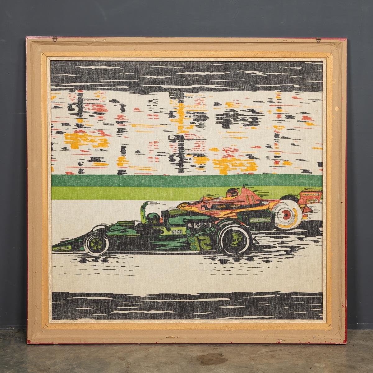 Unknown 20th Century Silk Screen Print of Racing F1 Cars on Track Poster, c.1970 For Sale