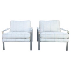 20th Century Silver American Pair of Thayer Coggin Armchairs by Milo Baughman