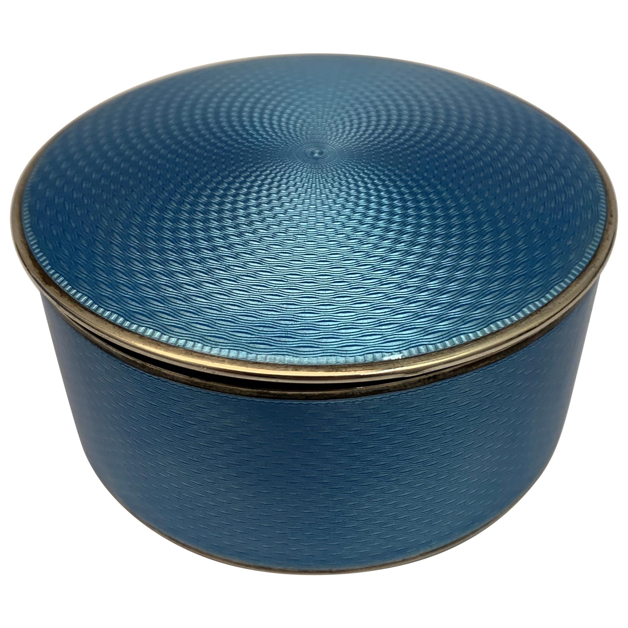 20th century Silver and blue enamel Oval Box For Sale