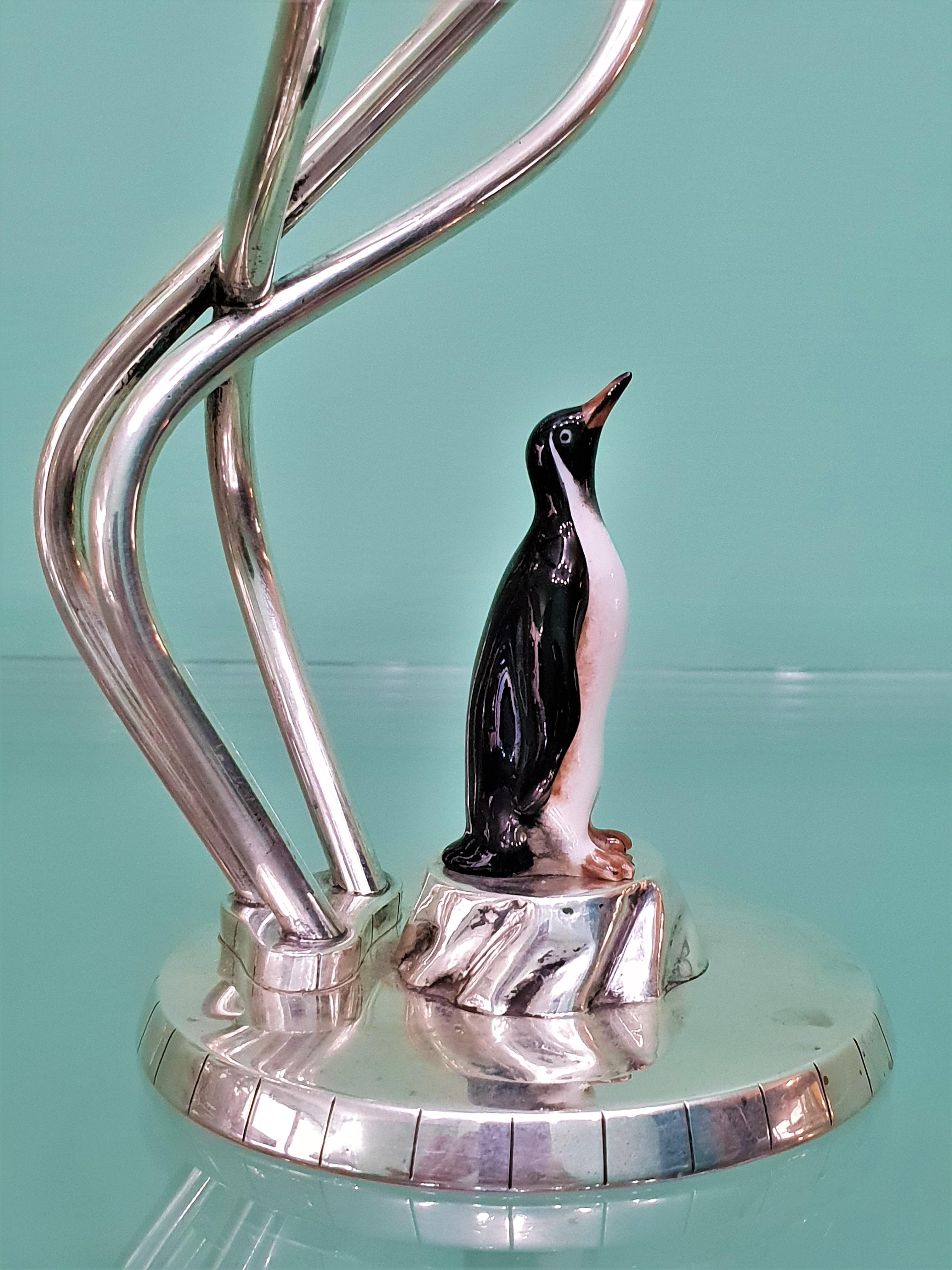 Enameled 20th Century Silver and Enamel Penguin Sculpture Chandelier, Sweden, 1900s For Sale