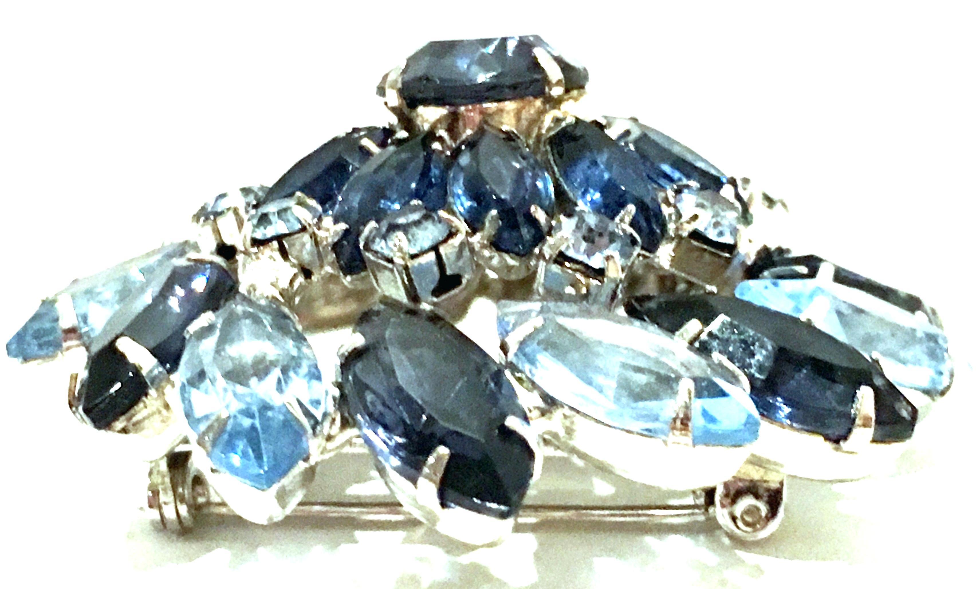 20th Century Silver & Austrian Crystal Dimensional Abstract Floral Brooch In Good Condition For Sale In West Palm Beach, FL