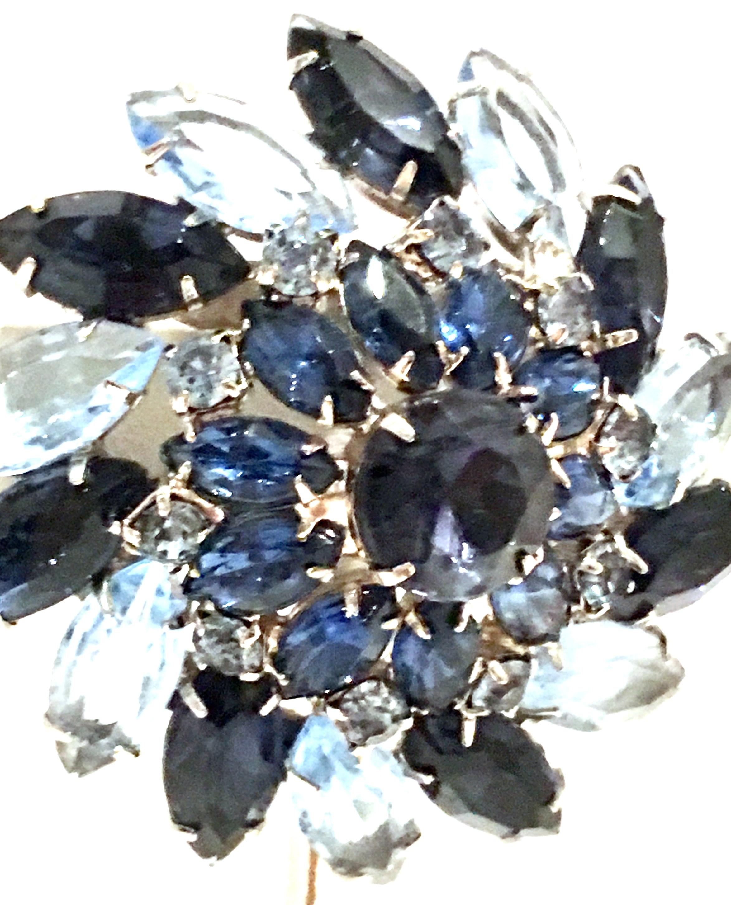 Women's or Men's 20th Century Silver & Austrian Crystal Dimensional Abstract Floral Brooch For Sale