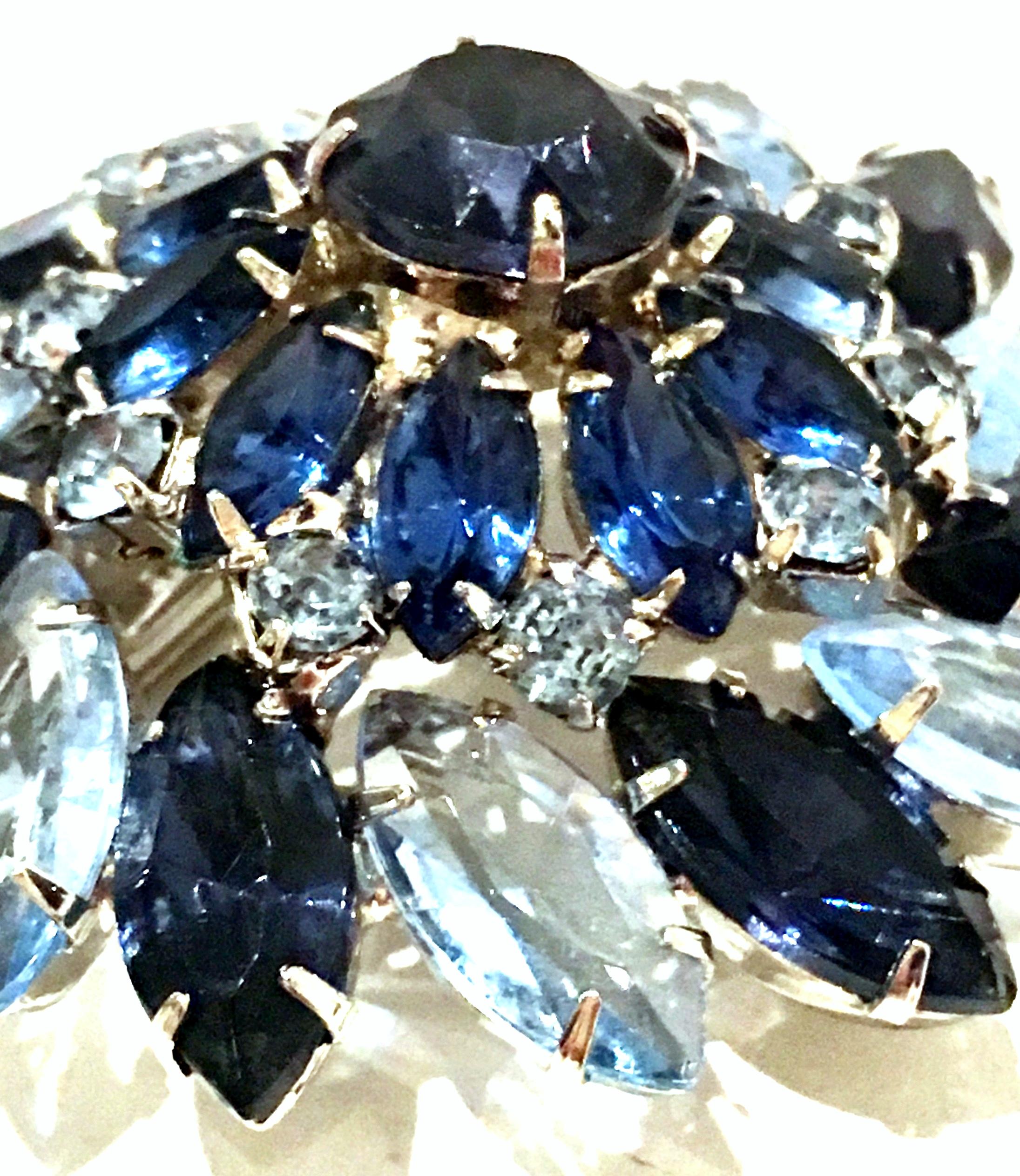 20th Century Silver & Austrian Crystal Dimensional Abstract Floral Brooch For Sale 1