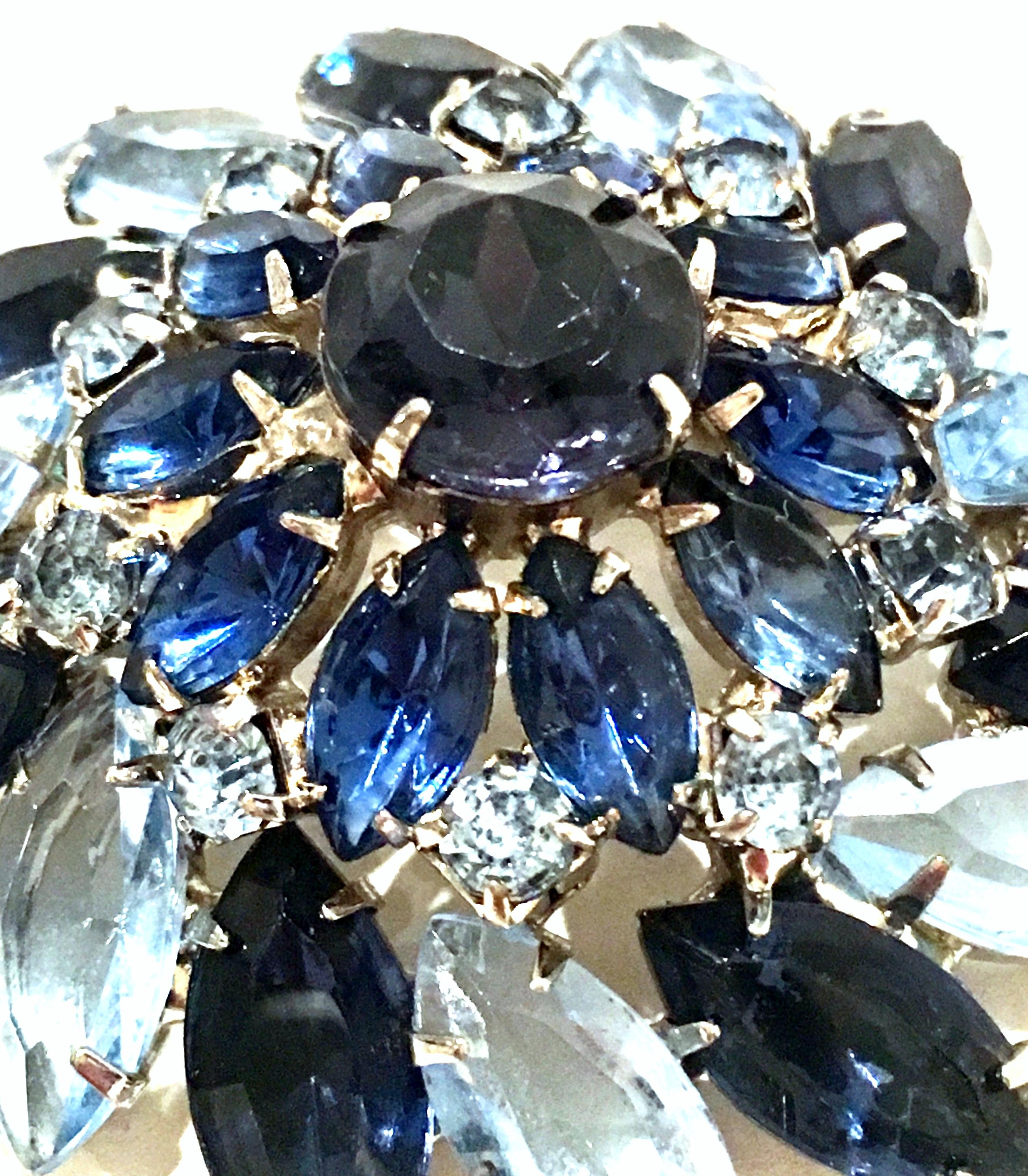 20th Century Silver & Austrian Crystal Dimensional Abstract Floral Brooch For Sale 2