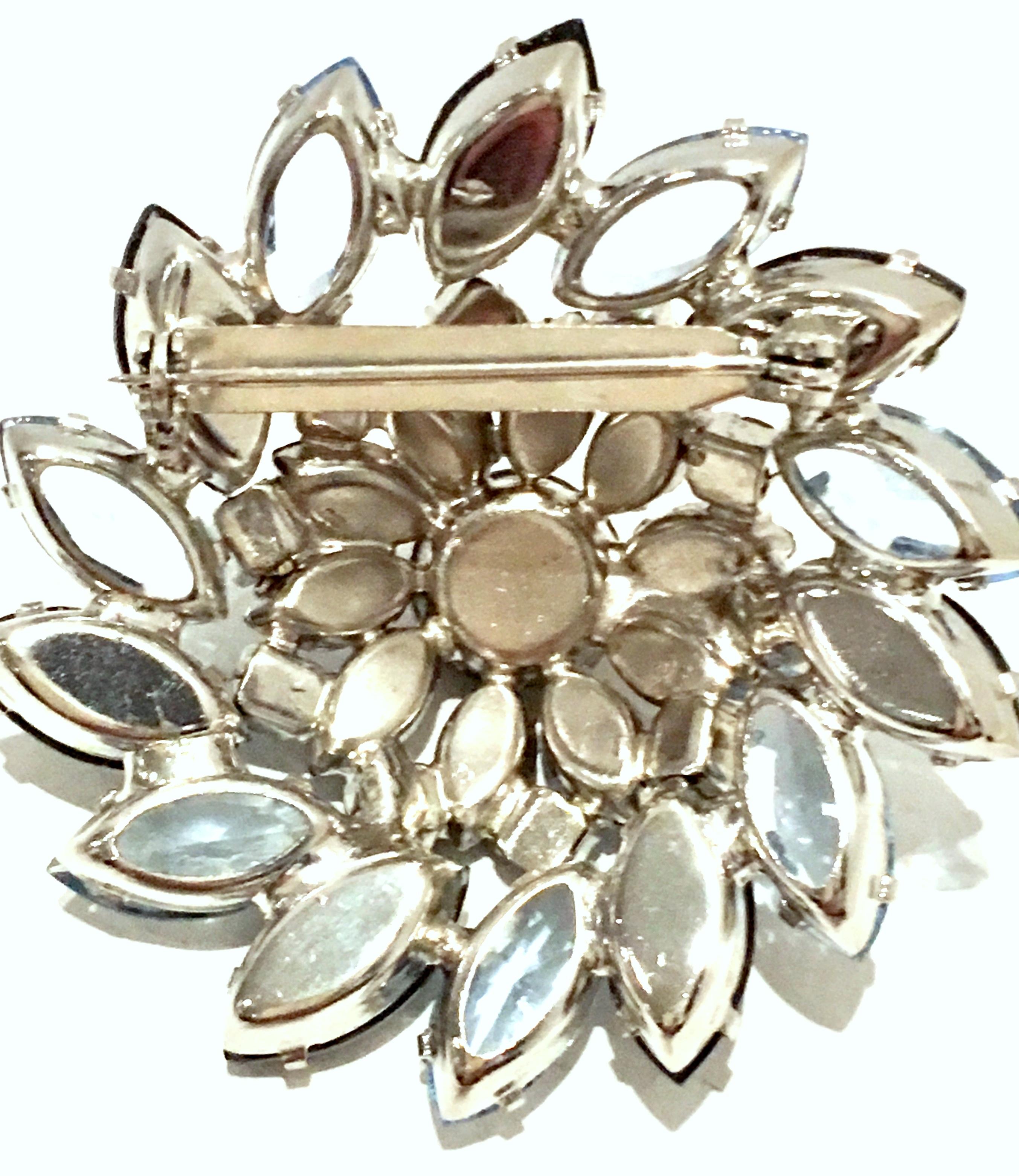 20th Century Silver & Austrian Crystal Dimensional Abstract Floral Brooch For Sale 4