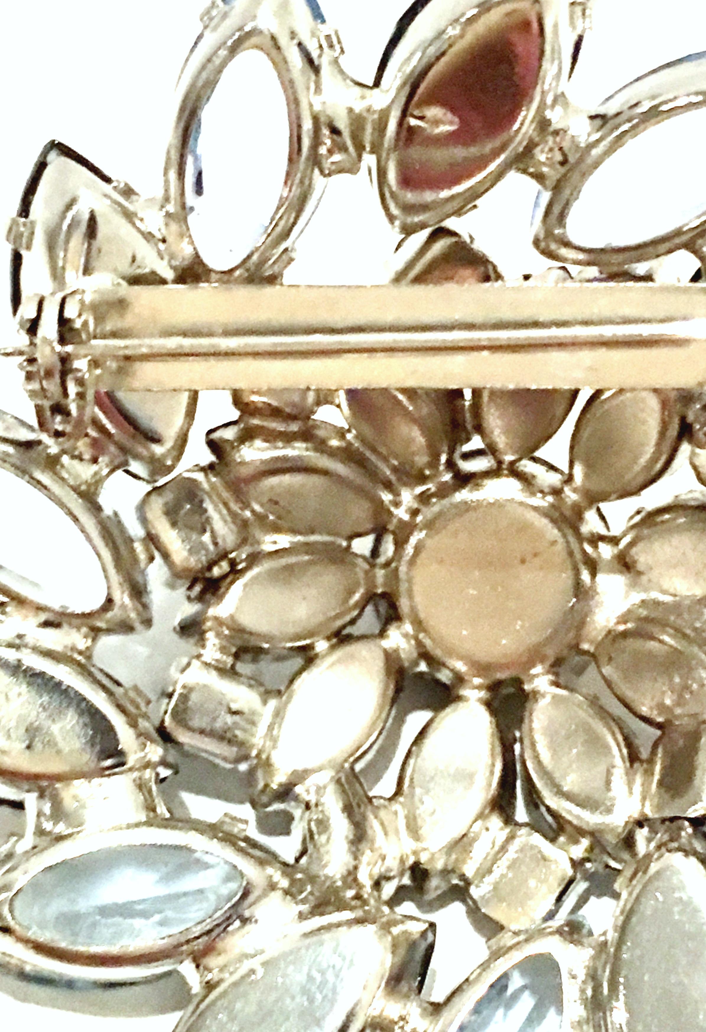 20th Century Silver & Austrian Crystal Dimensional Abstract Floral Brooch For Sale 5