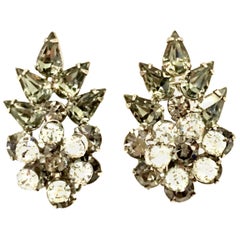 Retro 20th Century Silver & Austrian Crystal Dimensional Abstract Floral Earrings