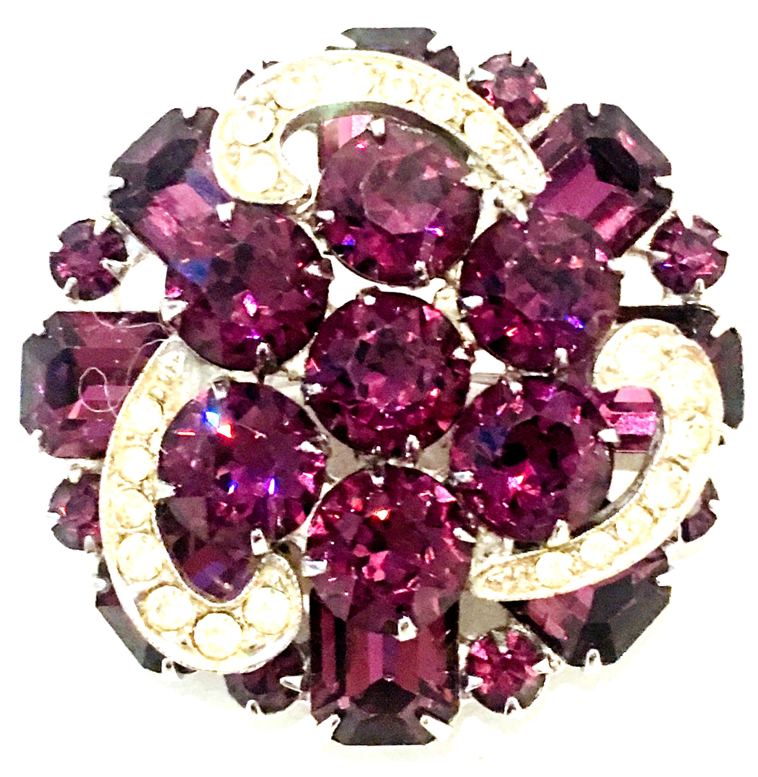 20th Century Silver & Austrian Amethyst Crystal Dimensional Brooch By, Weiss. Signed on the underside, Weiss.