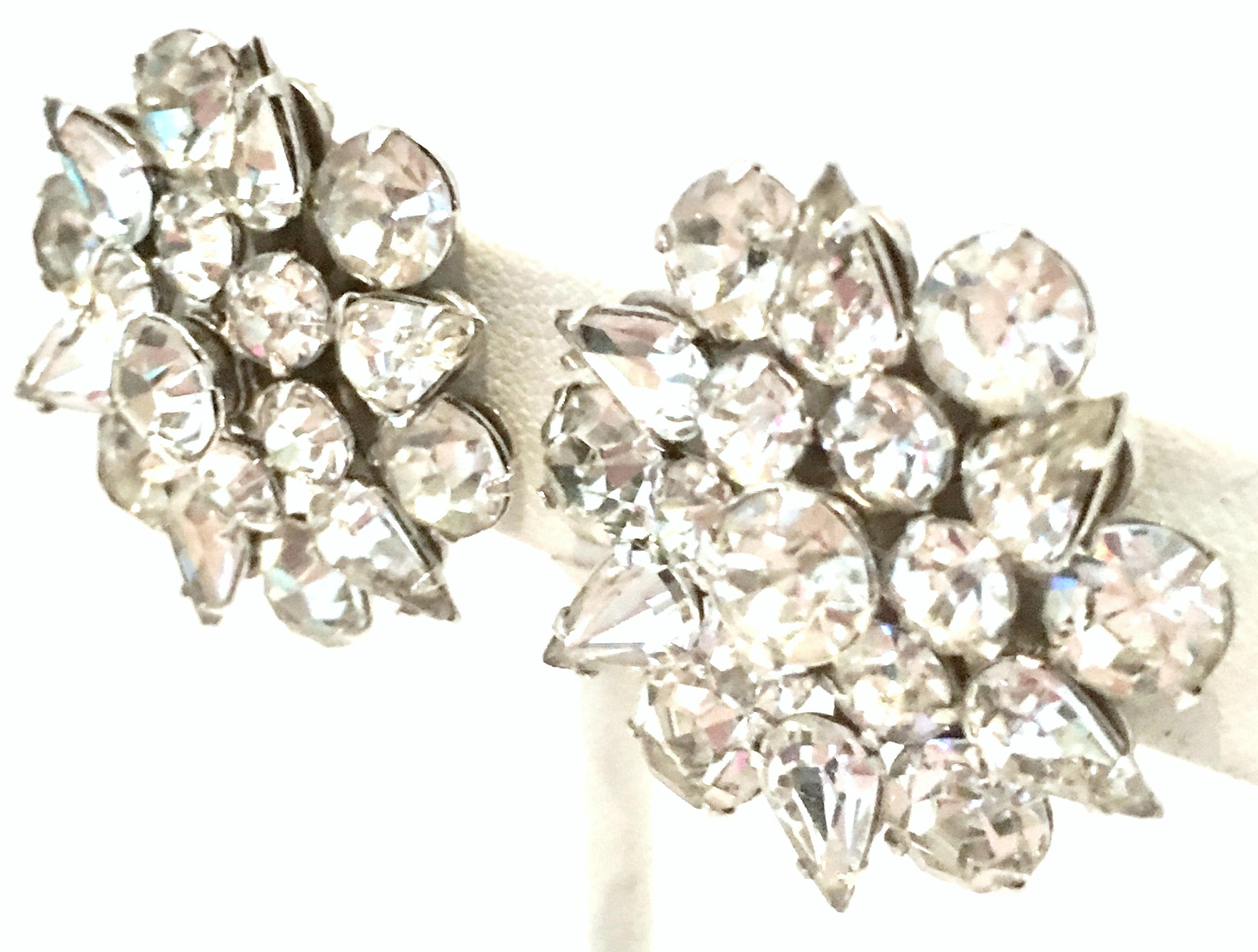 20th Century Silver & Austrian Crystal Dimensional Earrings In Good Condition For Sale In West Palm Beach, FL
