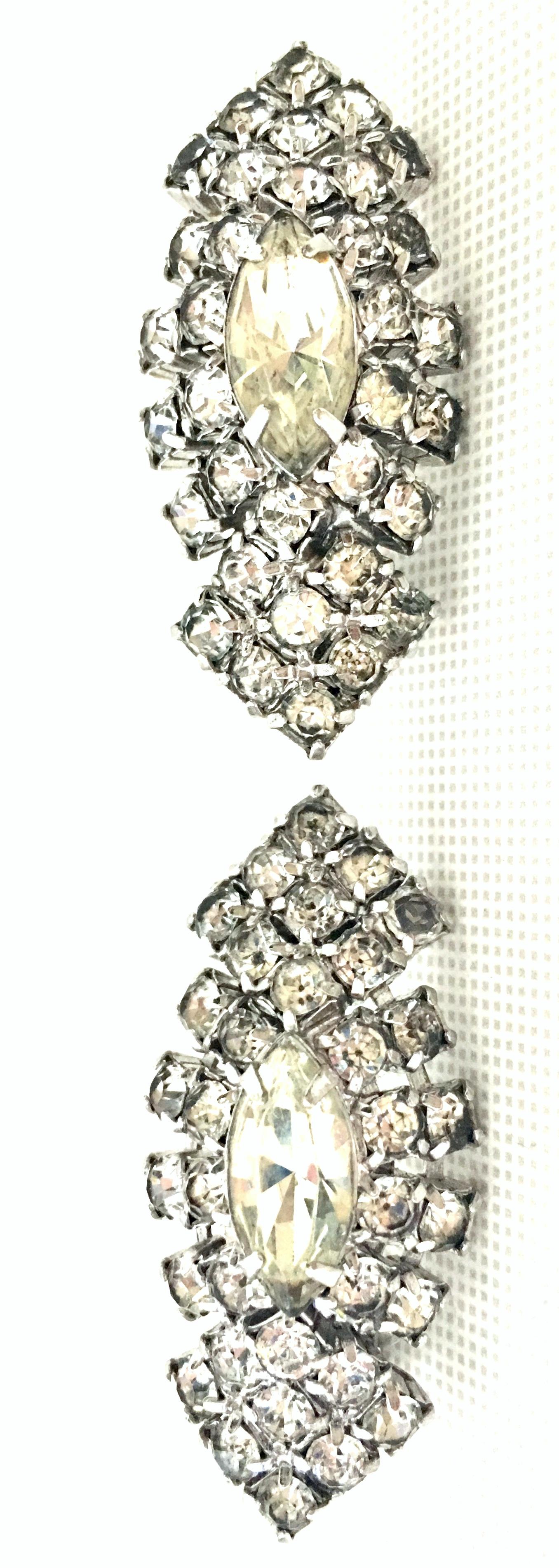 20th Century Silver & Austrian Crystal Earrings In Good Condition For Sale In West Palm Beach, FL