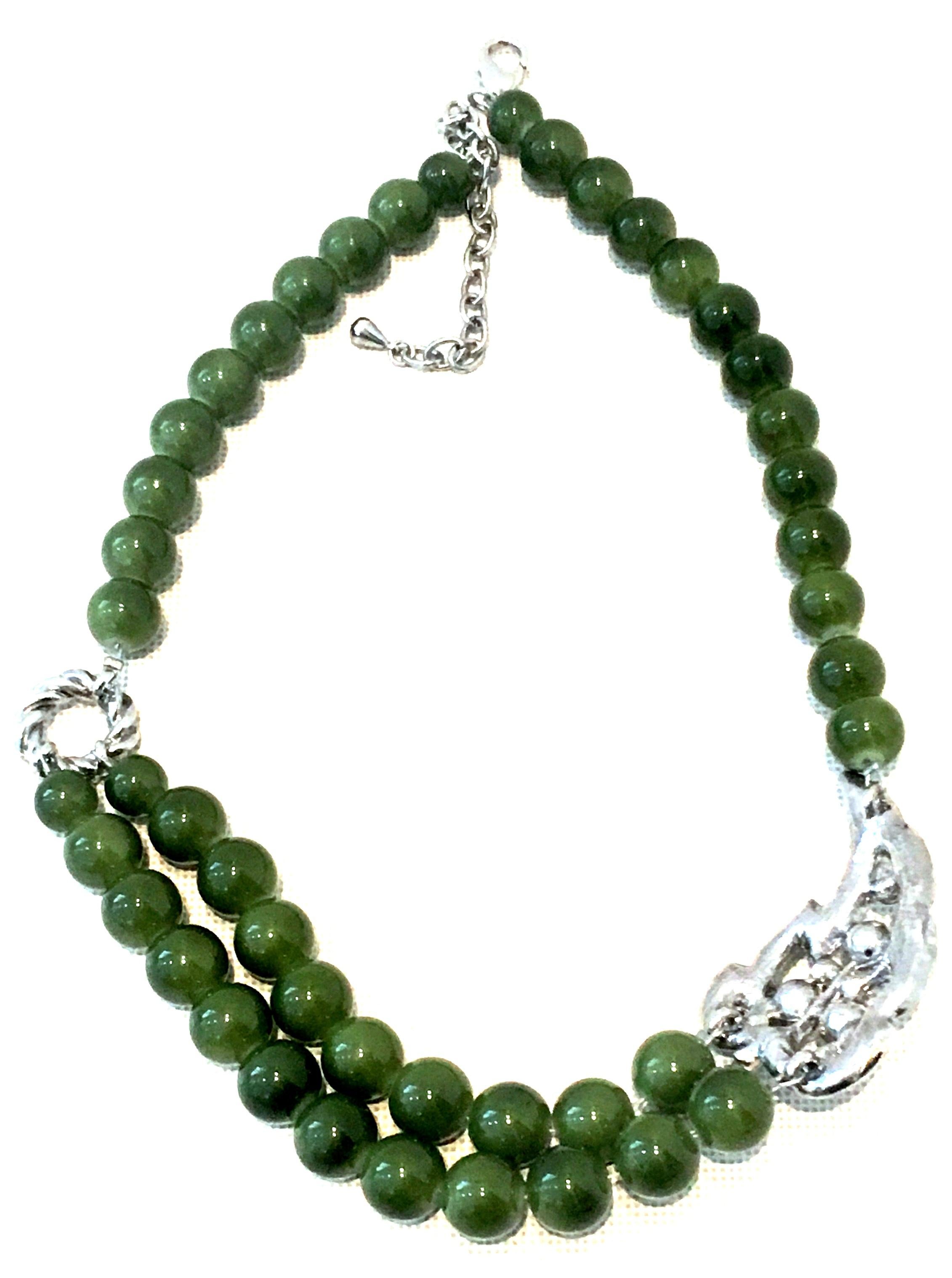 20th Century Silver, Austrian Crystal Faux Pearl & Faux Jade Bead Necklace For Sale 3