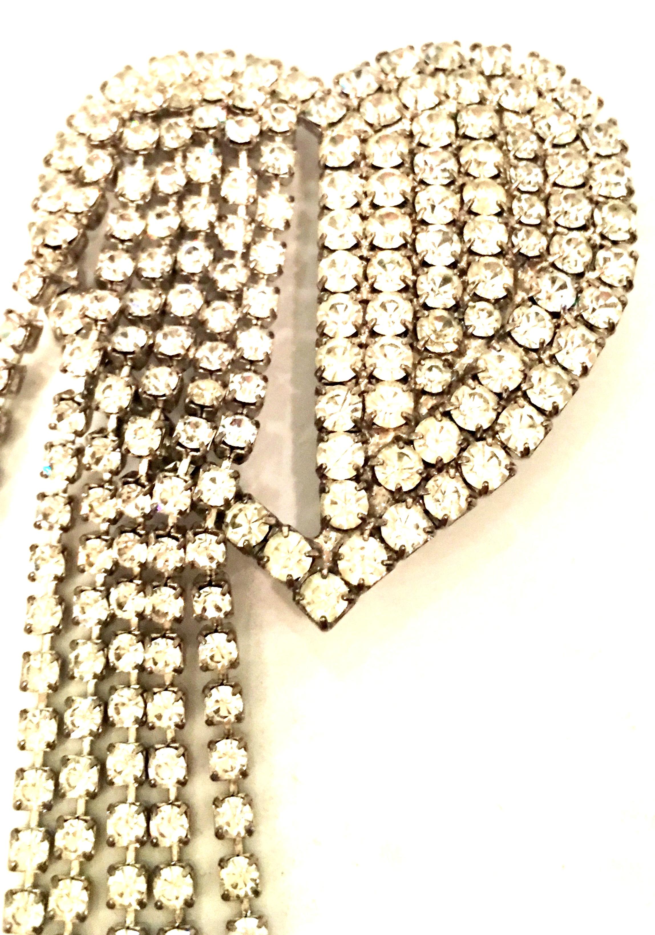Women's or Men's 20th Century Silver & Austrian Crystal Heart Brooch For Sale