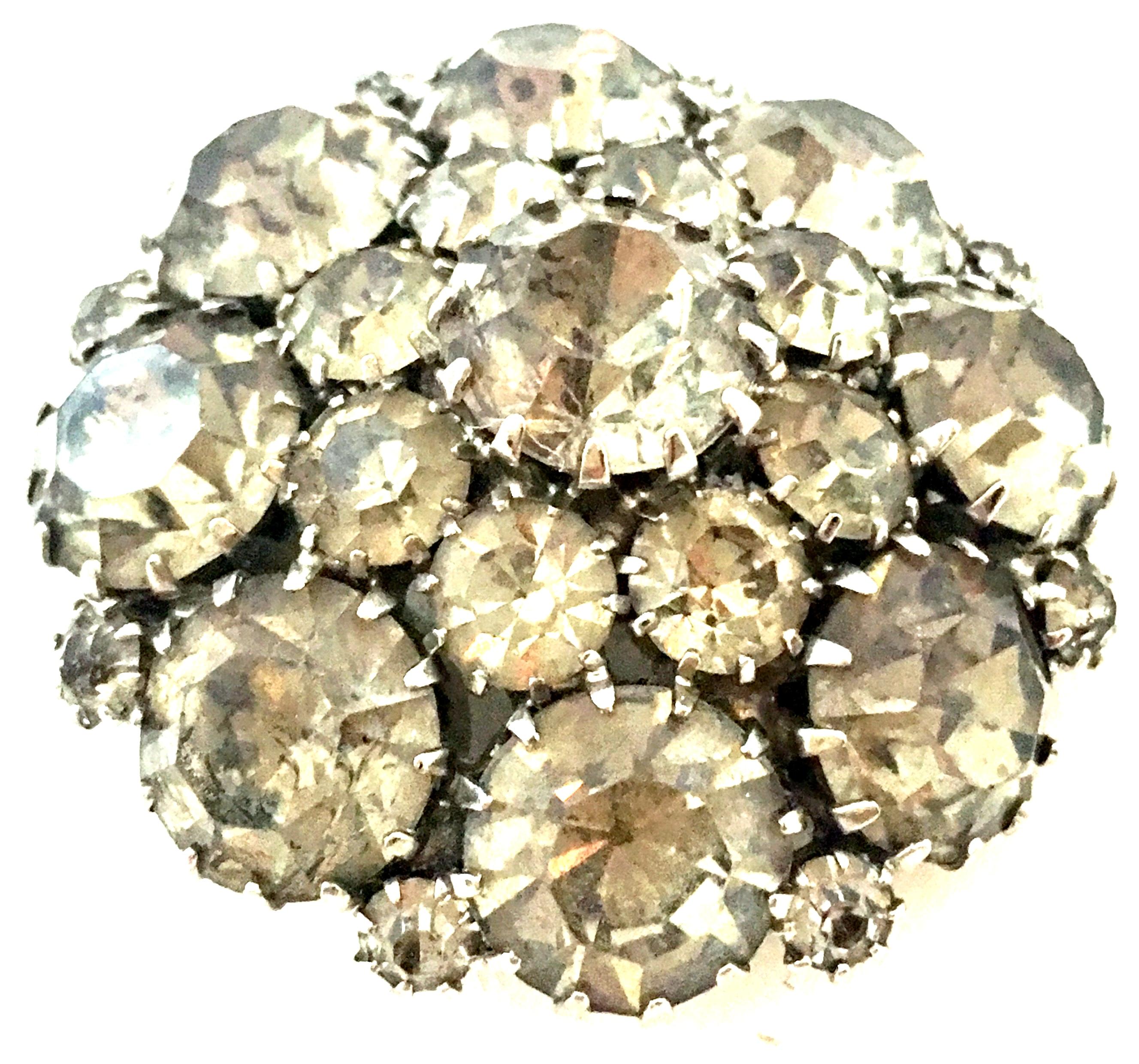 Women's or Men's 20th Century Silver & Austrian Crystal Schreiner Style Dimensional Dome Brooch For Sale