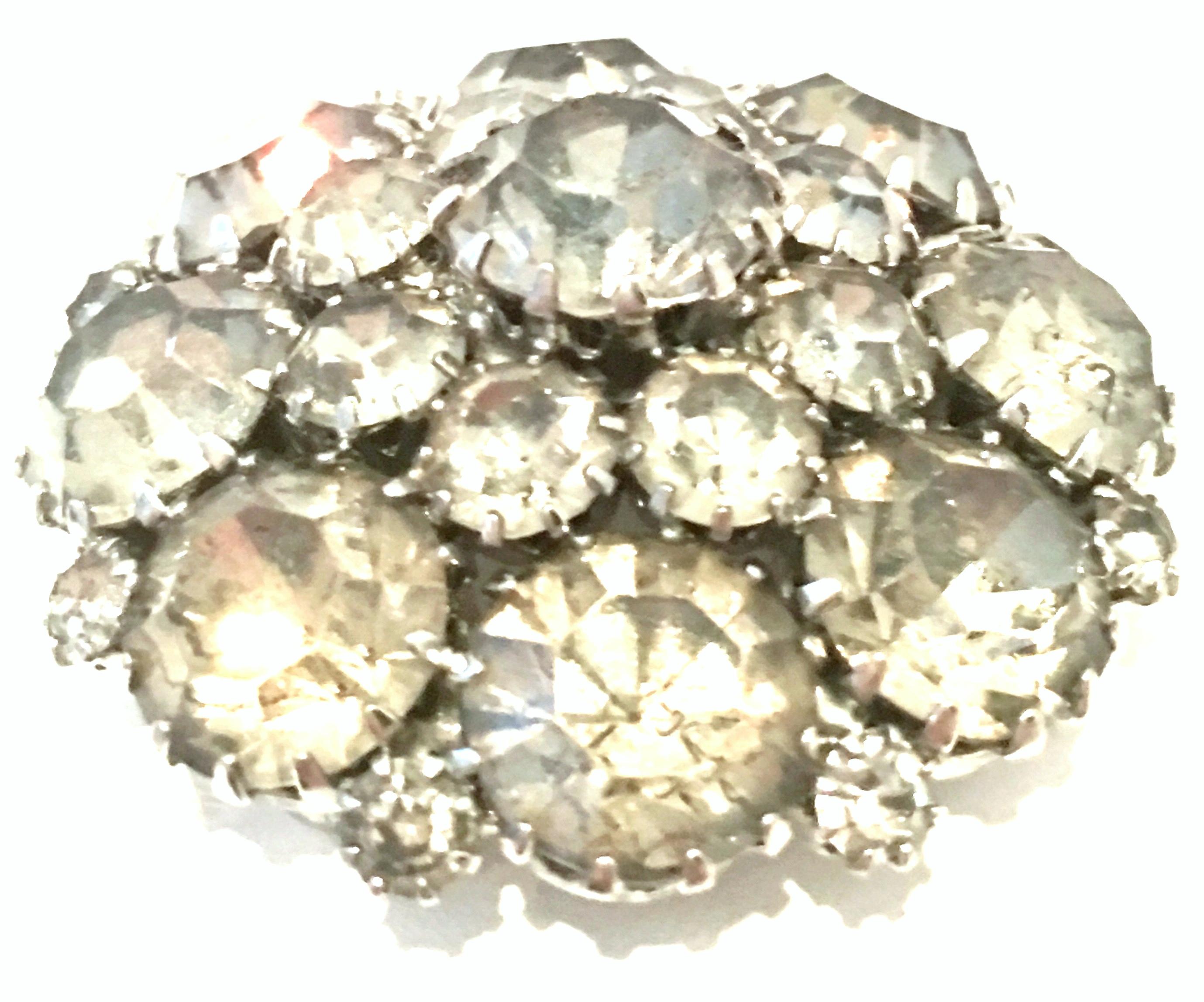 20th Century Silver & Austrian Crystal Schreiner Style Dimensional Dome Brooch For Sale 1