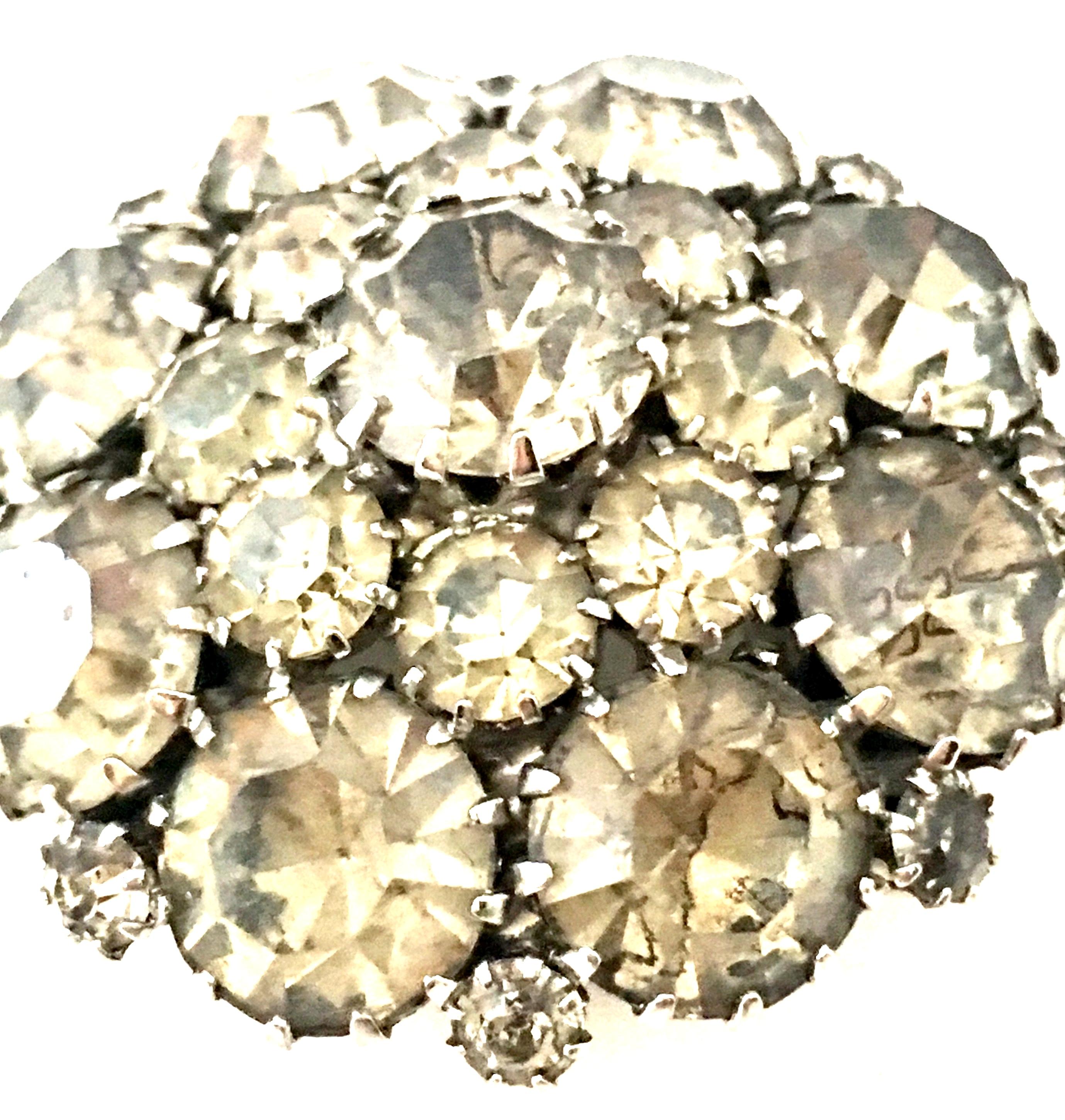 20th Century Silver & Austrian Crystal Schreiner Style Dimensional Dome Brooch For Sale 2