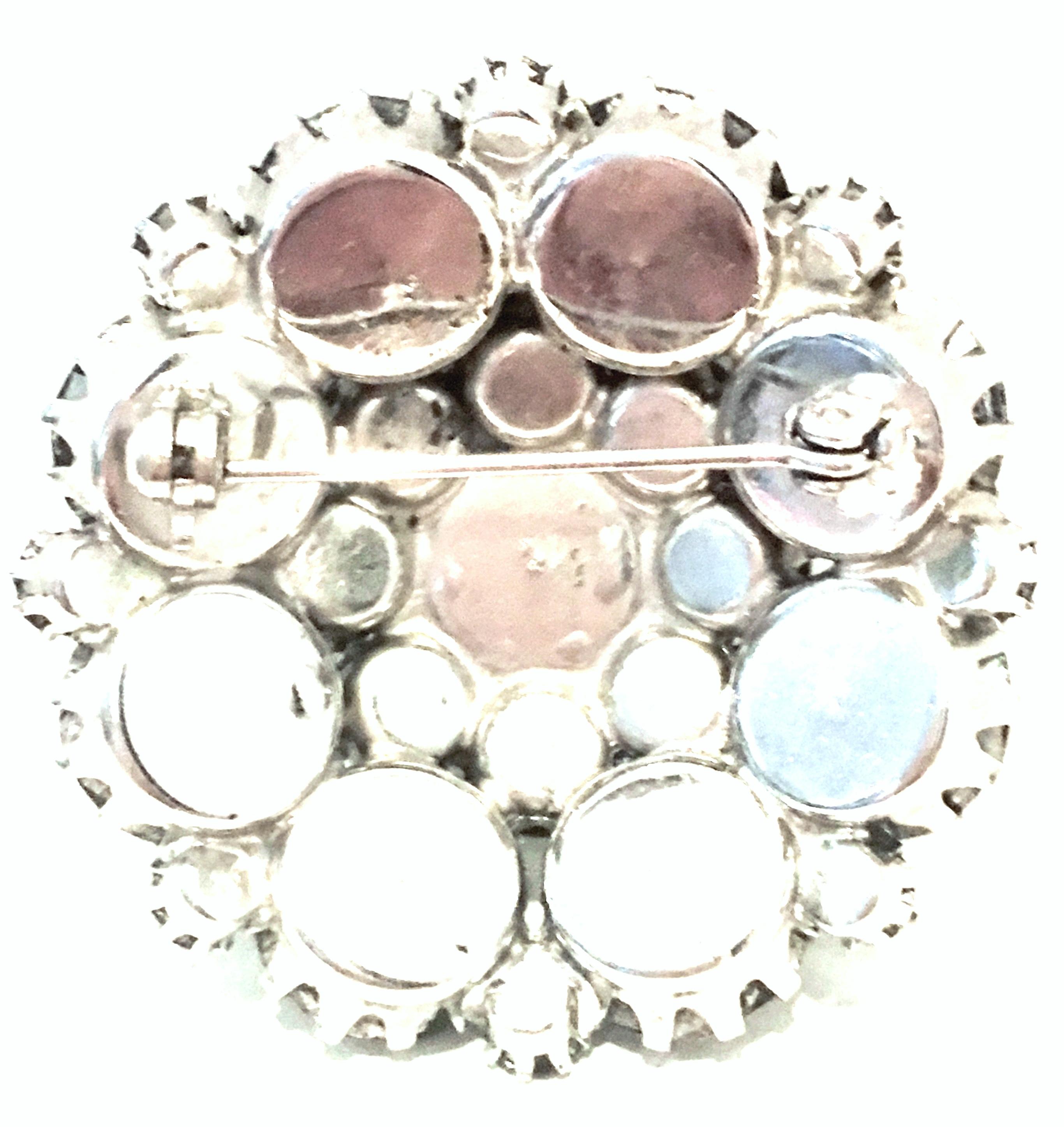 20th Century Silver & Austrian Crystal Schreiner Style Dimensional Dome Brooch For Sale 3